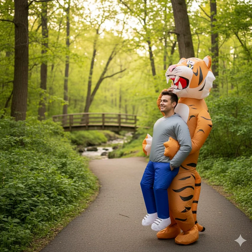 A2Z Disfraz inflable de tigre para adultos y mujeres con caja de batería de abanico, disfraz divertido de tigre inflable para hombres y mujeres, Halloween, fiestas y festivales, talla única