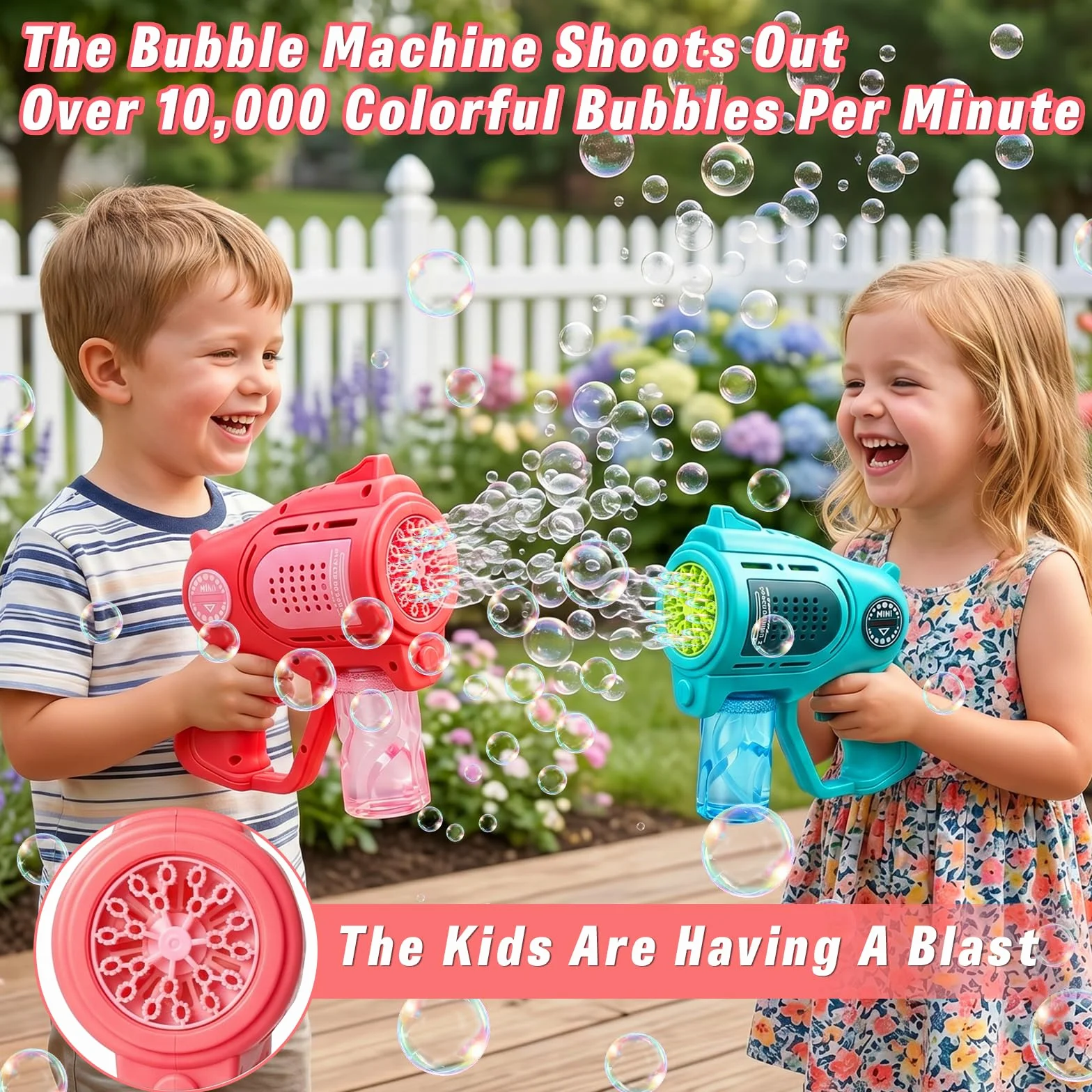 2 Piezas Pistolas de Burbujas para Niños, pompas de jabon niños con 2 x 100ml Solución de Recarga de Burbujas e Lámpara LED, Juguete de Verano para Actividades al Aire Libre, Fiestas y Bodas