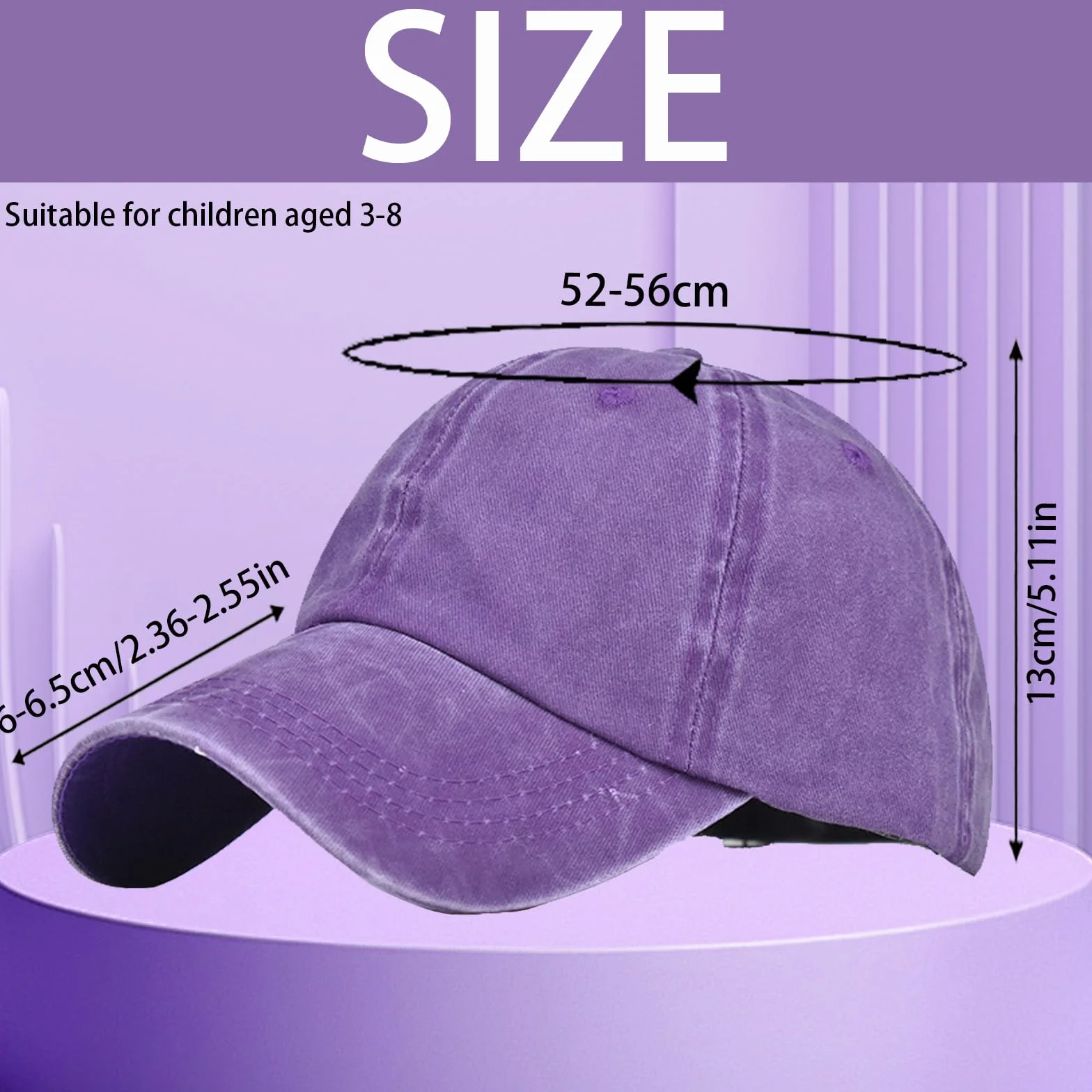 Gorra de Béisbol Lavada 100% Algodón Visera Ajustable Niños 3-8 Años