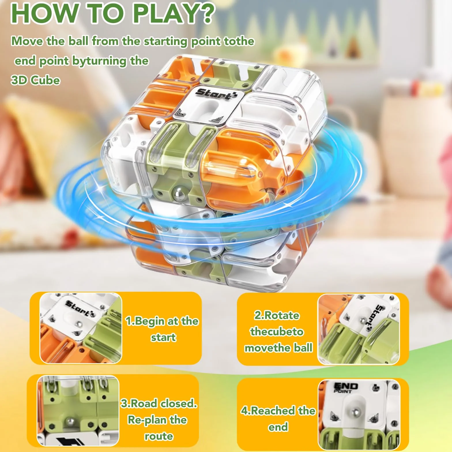 Laberinto de Bolas 3D Grande Rompecabezas Cubo Labyrinth Maze Juguete Educativo para Aliviar el Estrés Naranja