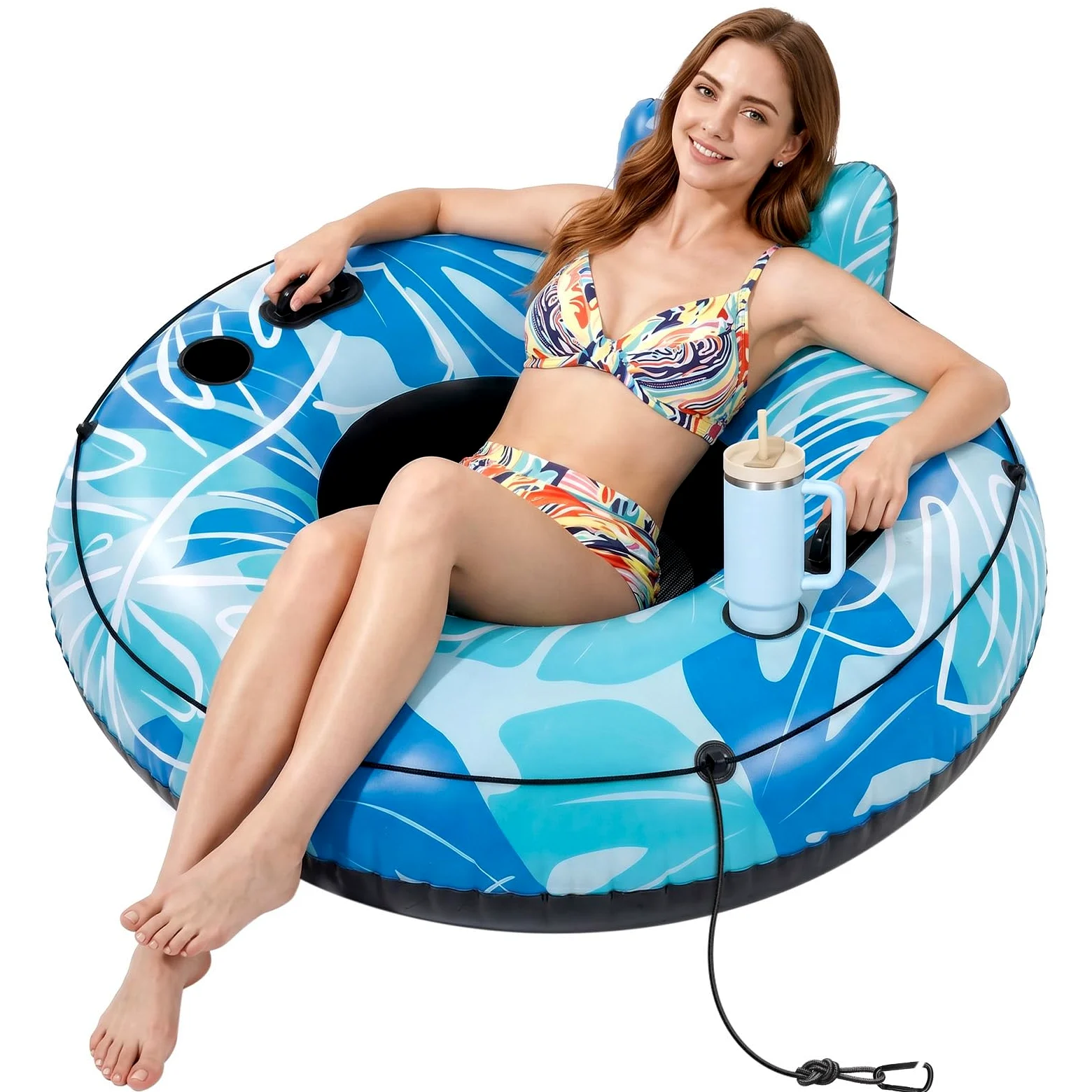 SOLAVERO Flotadores Inflables para Piscina, Inflable Flotador Adulto con 2 Asas y Portavasos, Silla Flotante, Sillon Hinchable para Fiesta Veraniega en Piscina