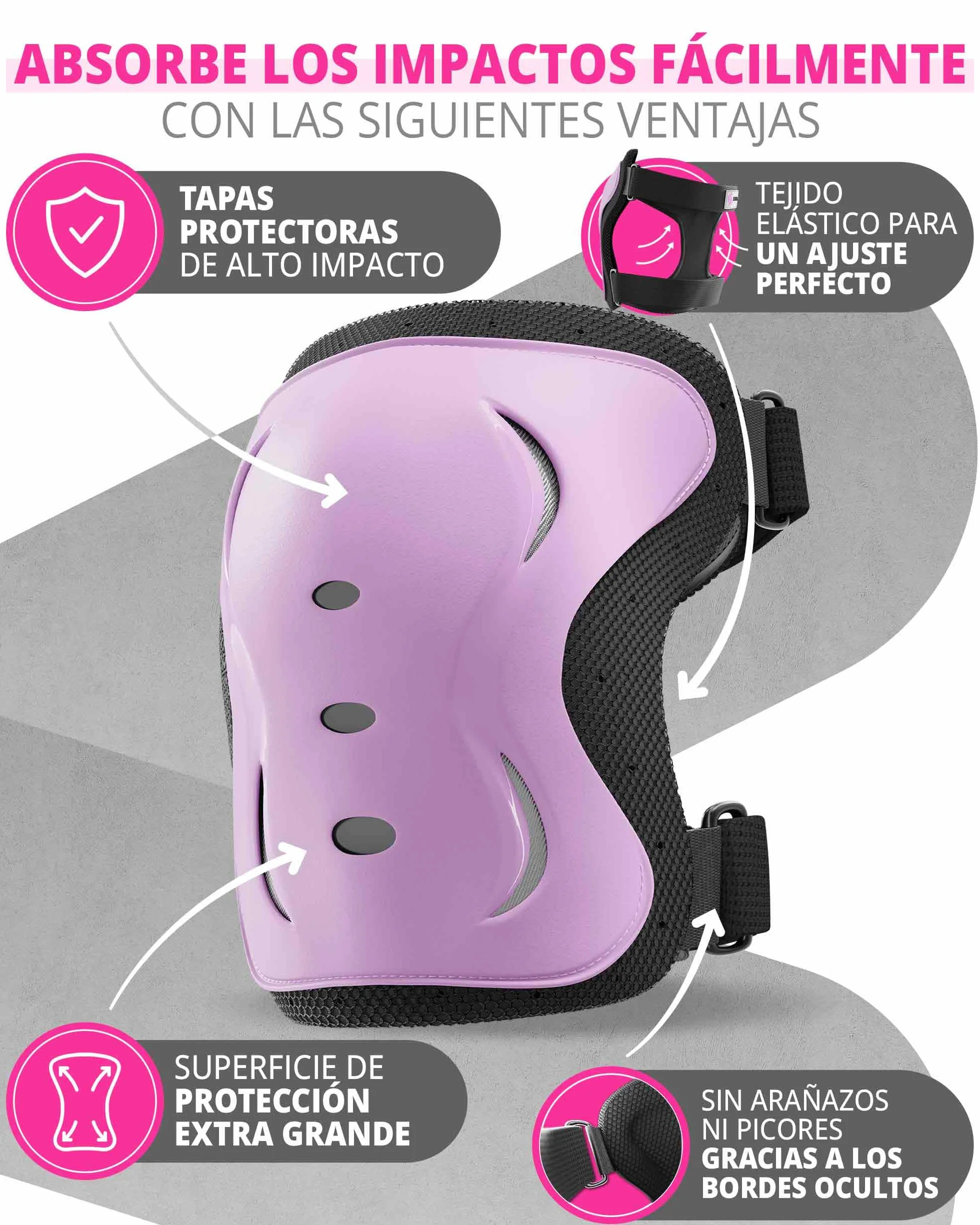 SKATEWIZ Protecciones Patines Set 6 Piezas Rodilleras Coderas Muñequeras Niño Niña Adolescentes Adultos