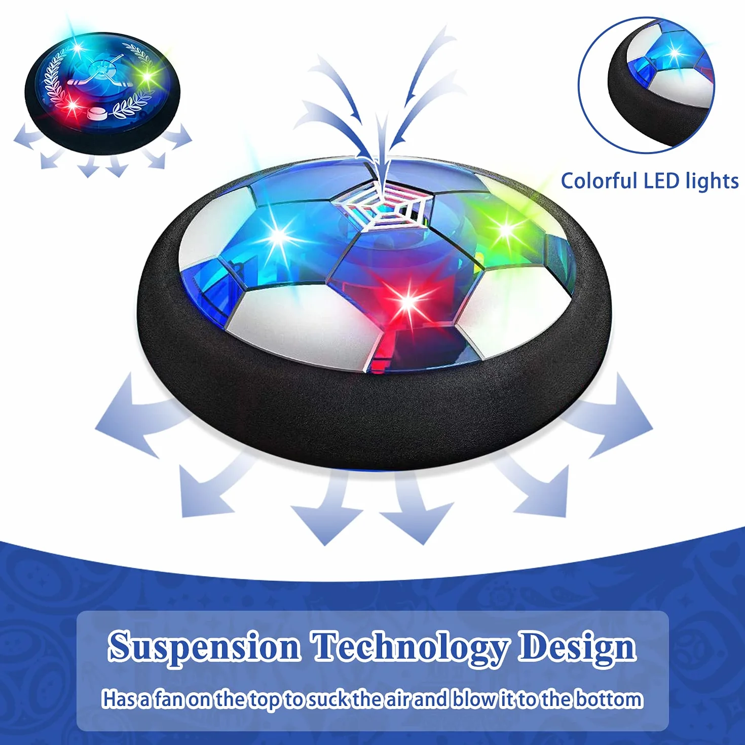 SUNACE 3 in 1 Balón Fútbol Flotant – Recargable Hockey Pelota con 2 Porteria Futbol Niños Air Power Soccer con Protectores de Espuma Suave y Luces LED Juguete Niños para Regalos Cumpleaños Navidad