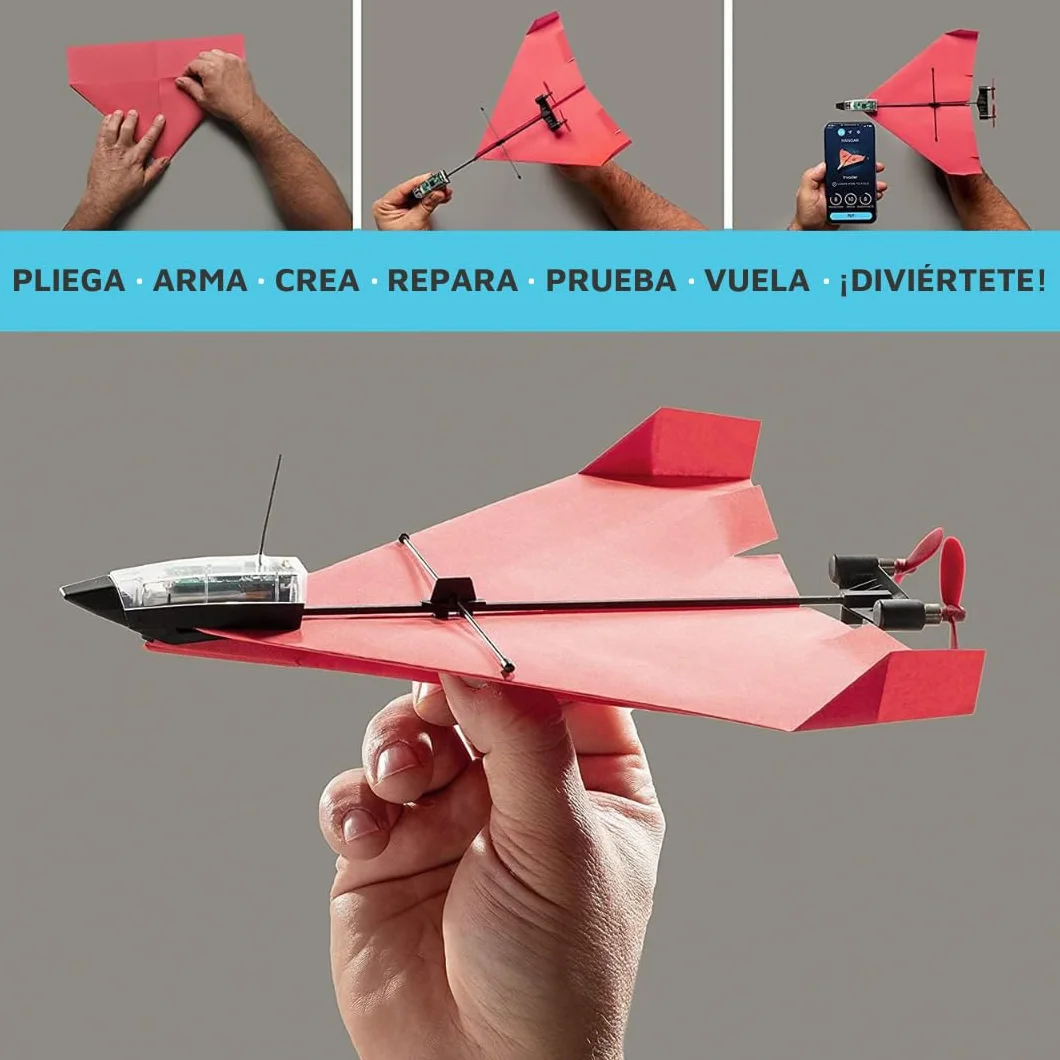 POWERUP 4.0 - Kit RC de Nueva generación para avión de Papel teledirigido por Smartphone. Fácil de pilotar con estabilizador giroscópico y piloto automático, para Aficionados, Conductores y
