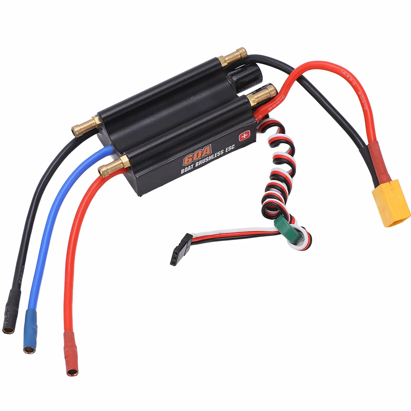 Uxsiya Controlador de Velocidad Electrónico 2‑6S, Enfriamiento Rápido Drenaje de Doble Canal a Prueba de Agua 60a sin Escobillas ESC Menor Consumo de Energía para Modelo de Barco