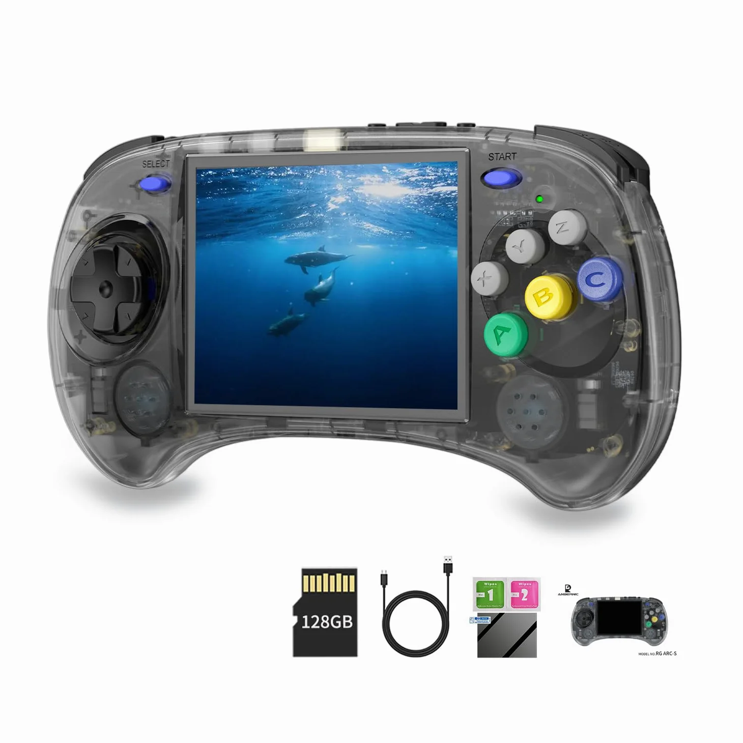 RG ARC-S - Consola de juegos de mano con pantalla IPS de 4 pulgadas, sistema Linux RK3566 64bit 5G WiFi Bluetooth 4.2 Reproductor de video retro con tarjeta de 128 GB + simulador 4541 juegos soporte