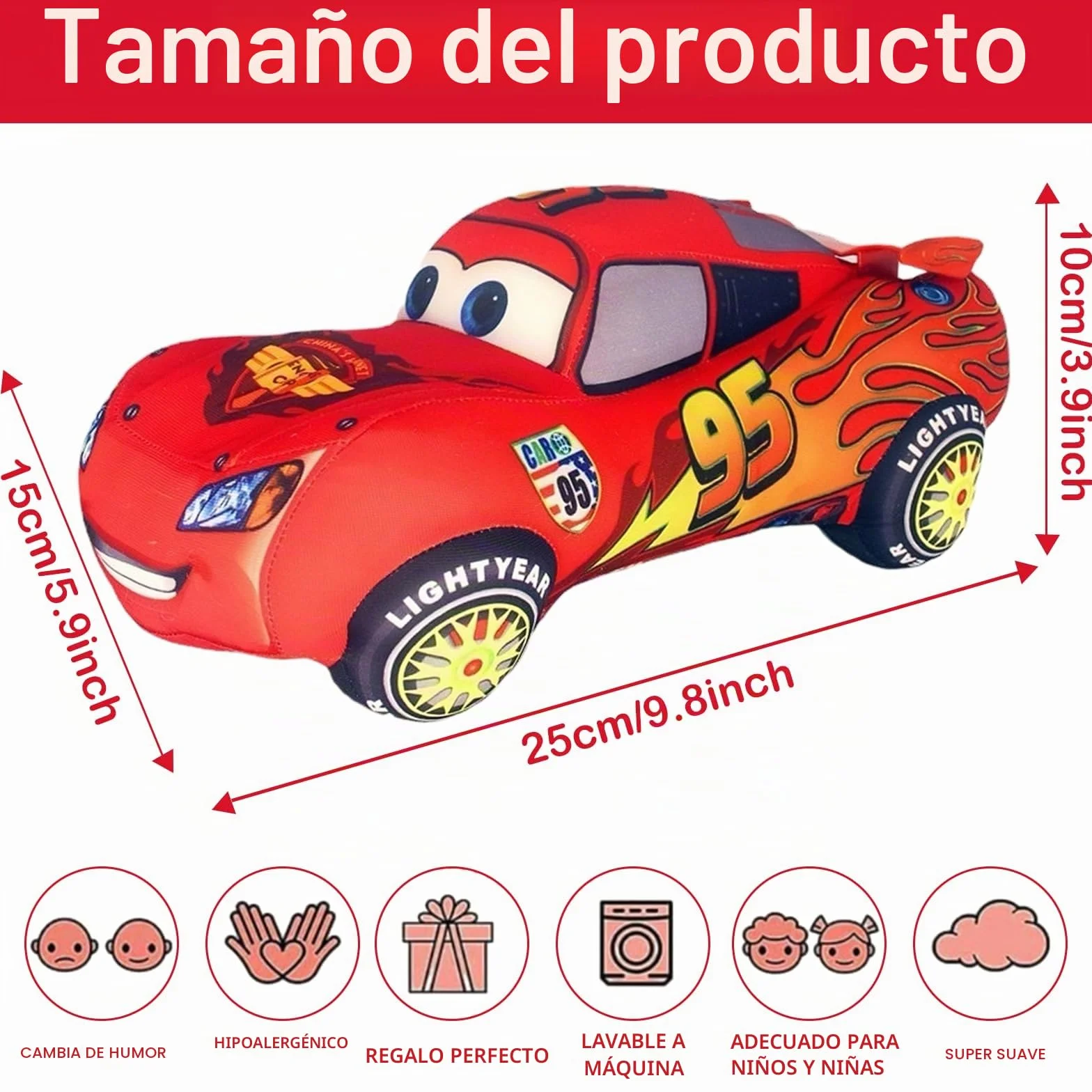 Coche de Juguete de Peluche Juguetes de Peluche Cars Lindo Muñeco de Peluche de Coche de Carreras de Dibujos Animados de 25 cm Ideal para Jugar a Coleccionar y Acurrucarse