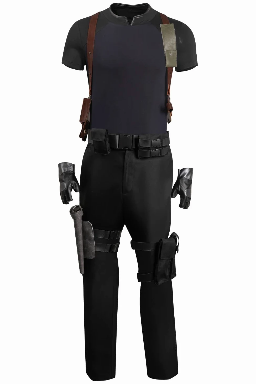 Leon Scott Kennedy - Disfraz de cosplay de cuero negro para hombre, uniforme de Leon S Kennedy, traje de fiesta de carnaval de Halloween