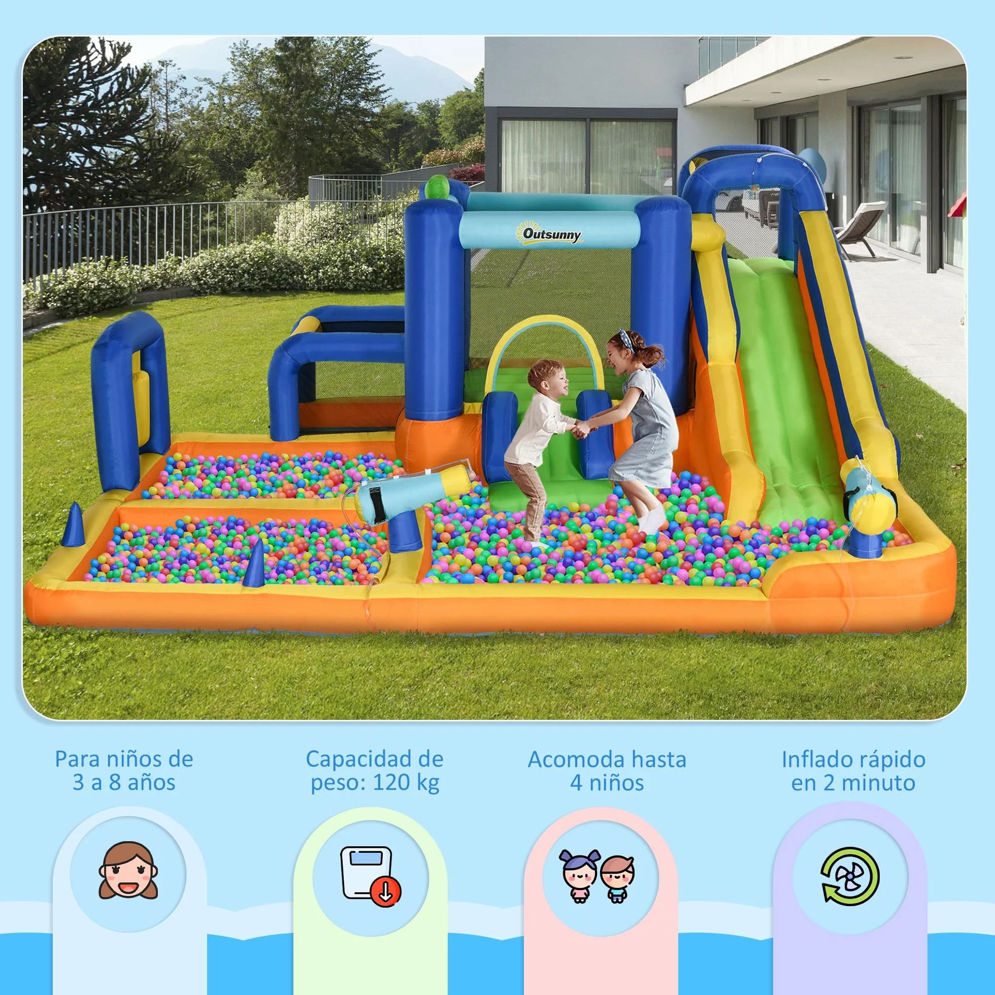 Outsunny Castillo Hinchable Infantil 7 en 1 Castillo Hinchable para Niños Parque Acuático con Tobogán Piscina Muro de Escalada Inflador y Bolsa de Transporte 430x420x200 cm Multicolor