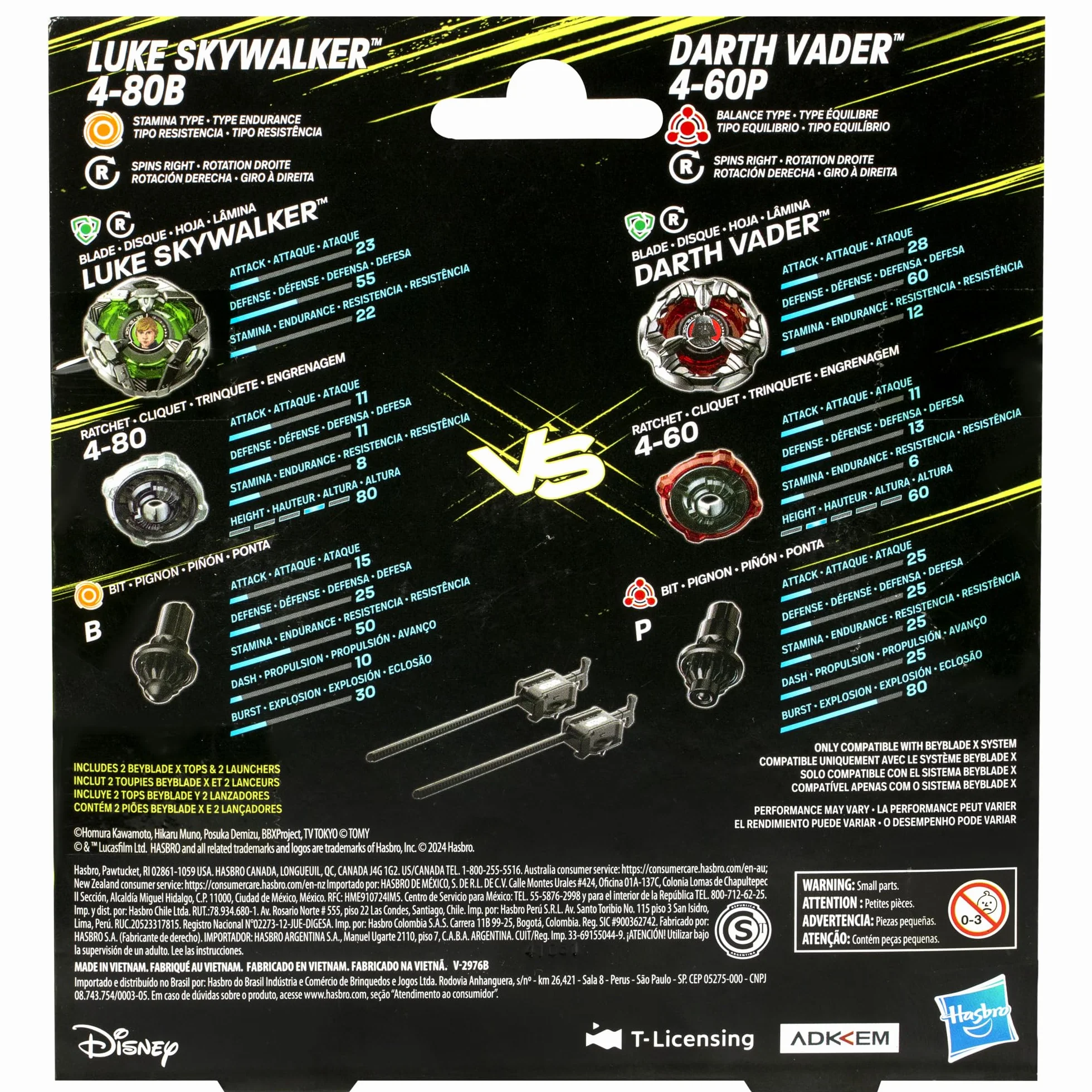 Colaboración Beyblade X y Star Wars, Pack múltiple Luke Skywalker 4-80B vs. Darth Vader 4-60B