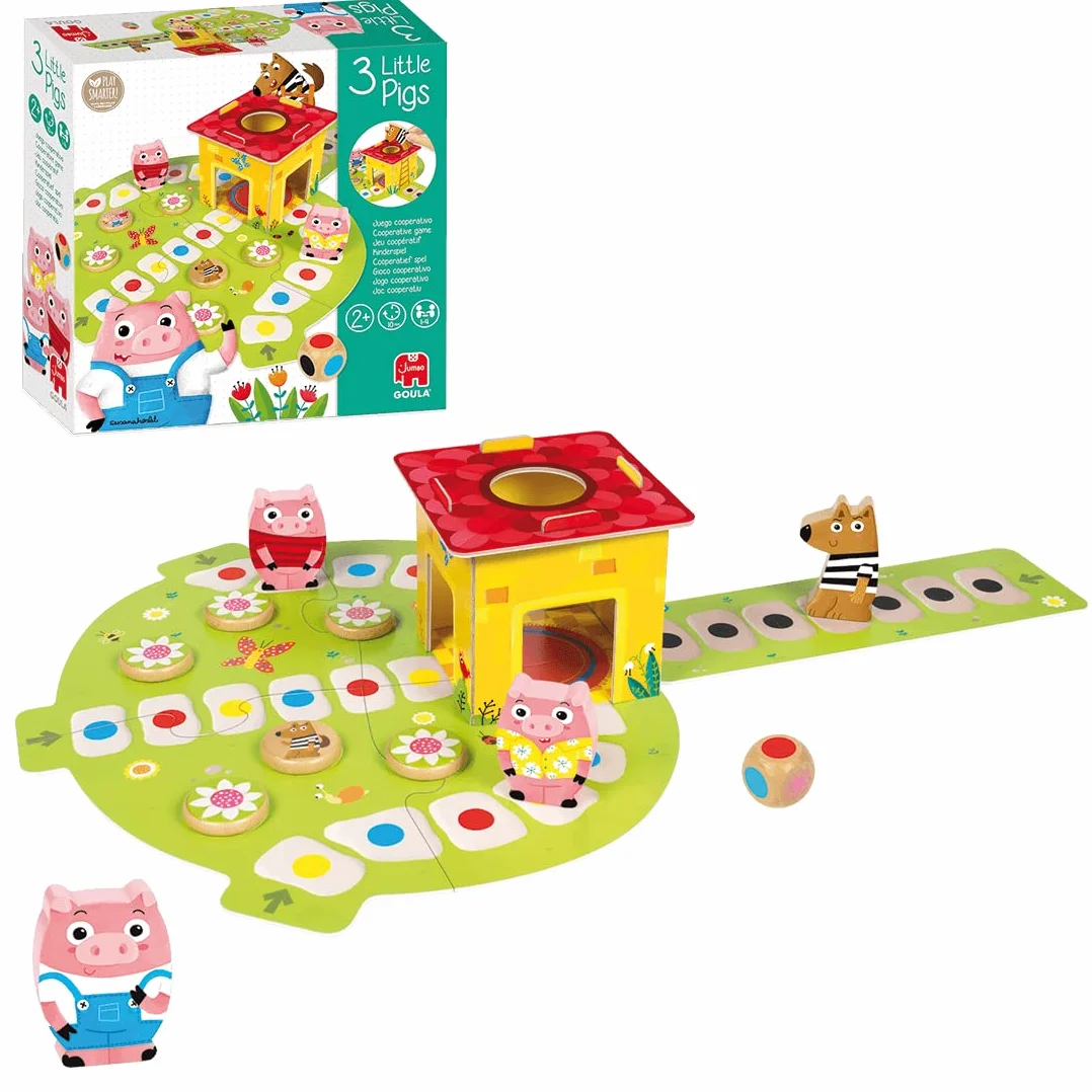 Goula Los 3 Cerditos Juego de Mesa Educativo Preescolar para Niños a Partir de 2 Años con Piezas de Madera y Tablero Puzle