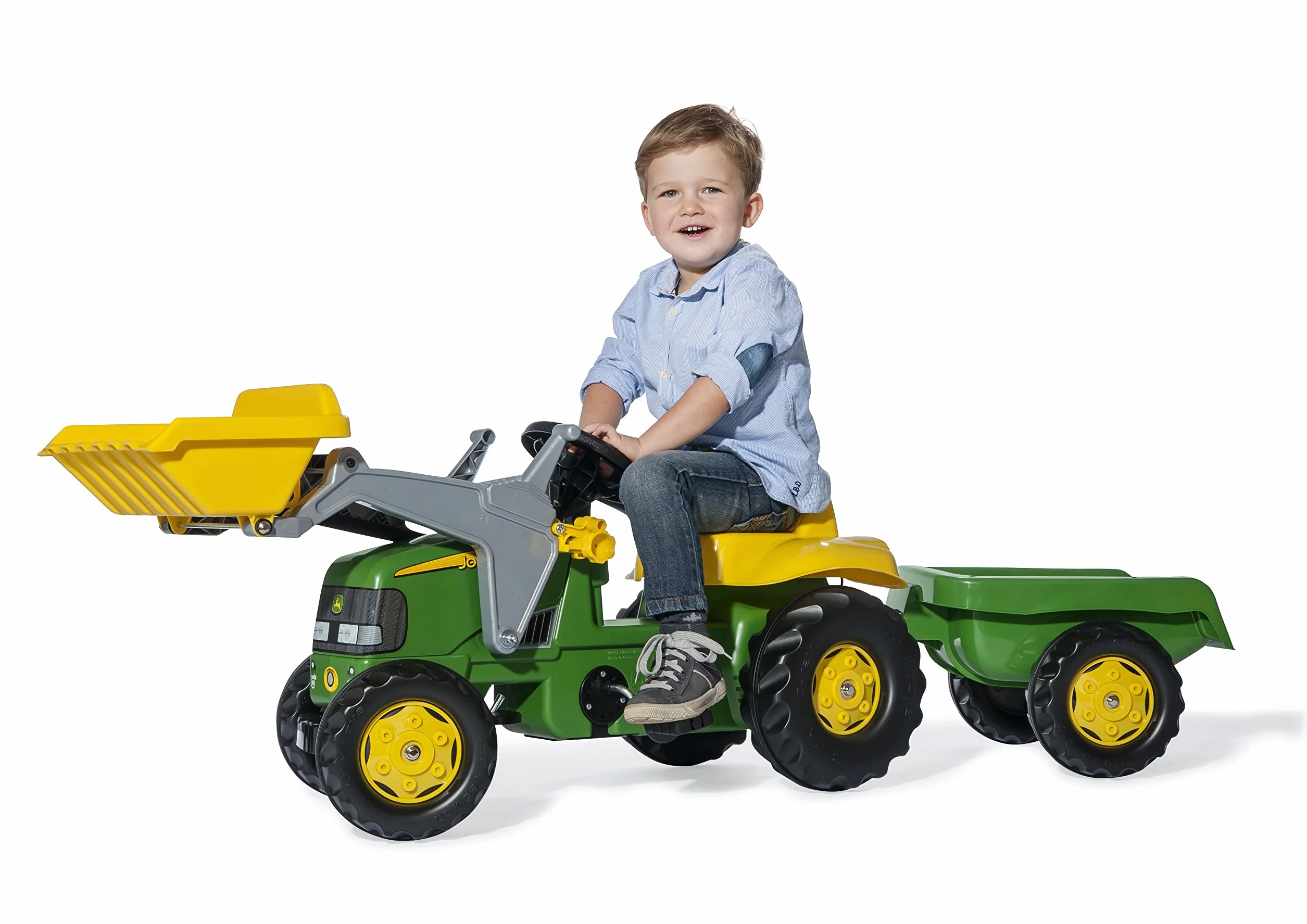 Rolly Toys 012190 - rollyKid John Deere (con remolque, dirección de palanca giratoria, edad 2,5 - 5 años, enganche trasero), verde