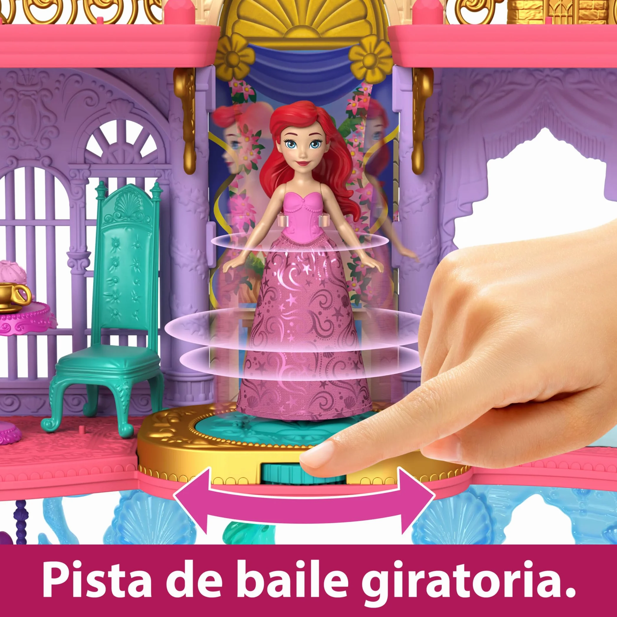 Mattel Disney Princess Minis Castillo de Ariel Casa de muñecas La Sirenita 2 pisos con figura, muebles y accesorios, juguete +3 años (HLW95)