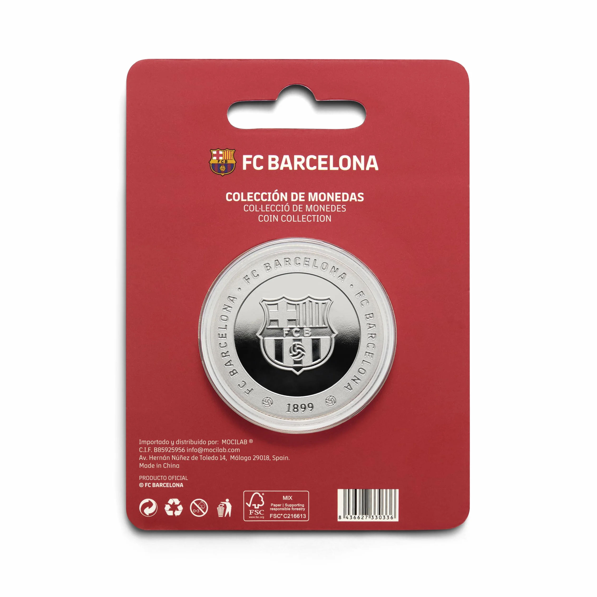 FC Barcelona - Moneda edición Especial con Escudo y Grabado del Estadio Spotify Camp NOU - Coleccionable - Plateada - Producto Oficial