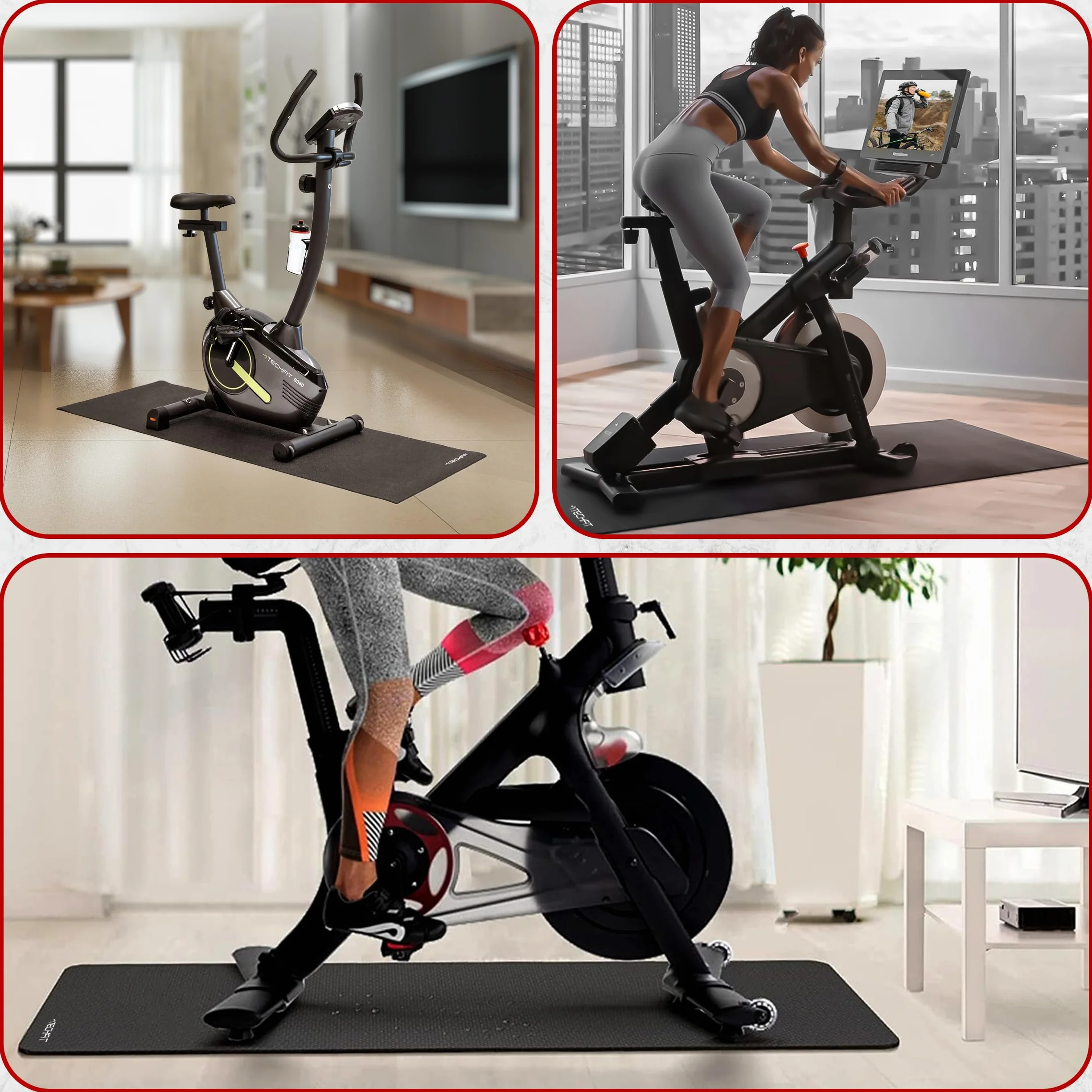 TechFit Esterilla Fitness Antideslizante Gruesa PVC para Bicicleta Estática Spinning Cinta de Correr