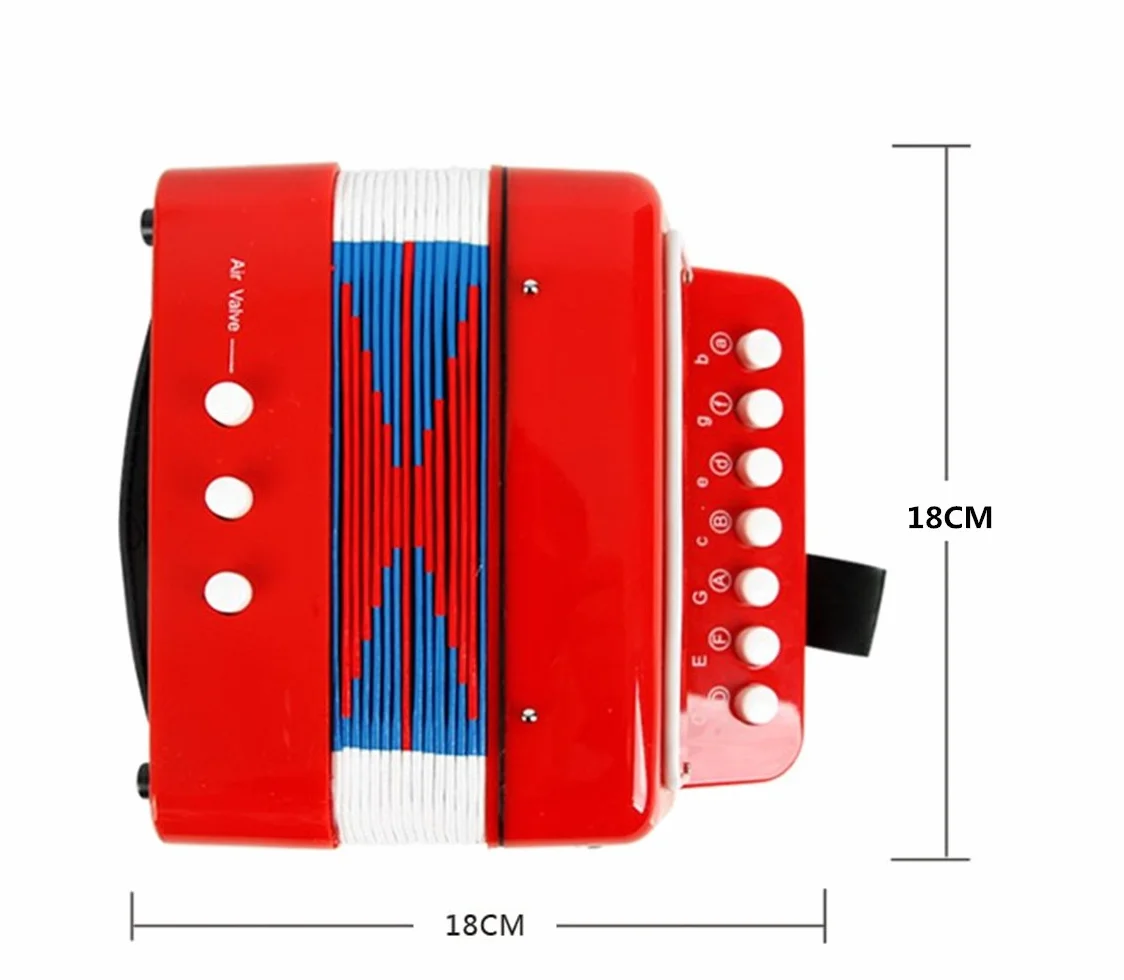 Instrumentos de teclado de juguete de acordeón con botones para niños con 7 teclas de agudos, 3 válvulas de aire, correa de mano, juguete musical (negro)