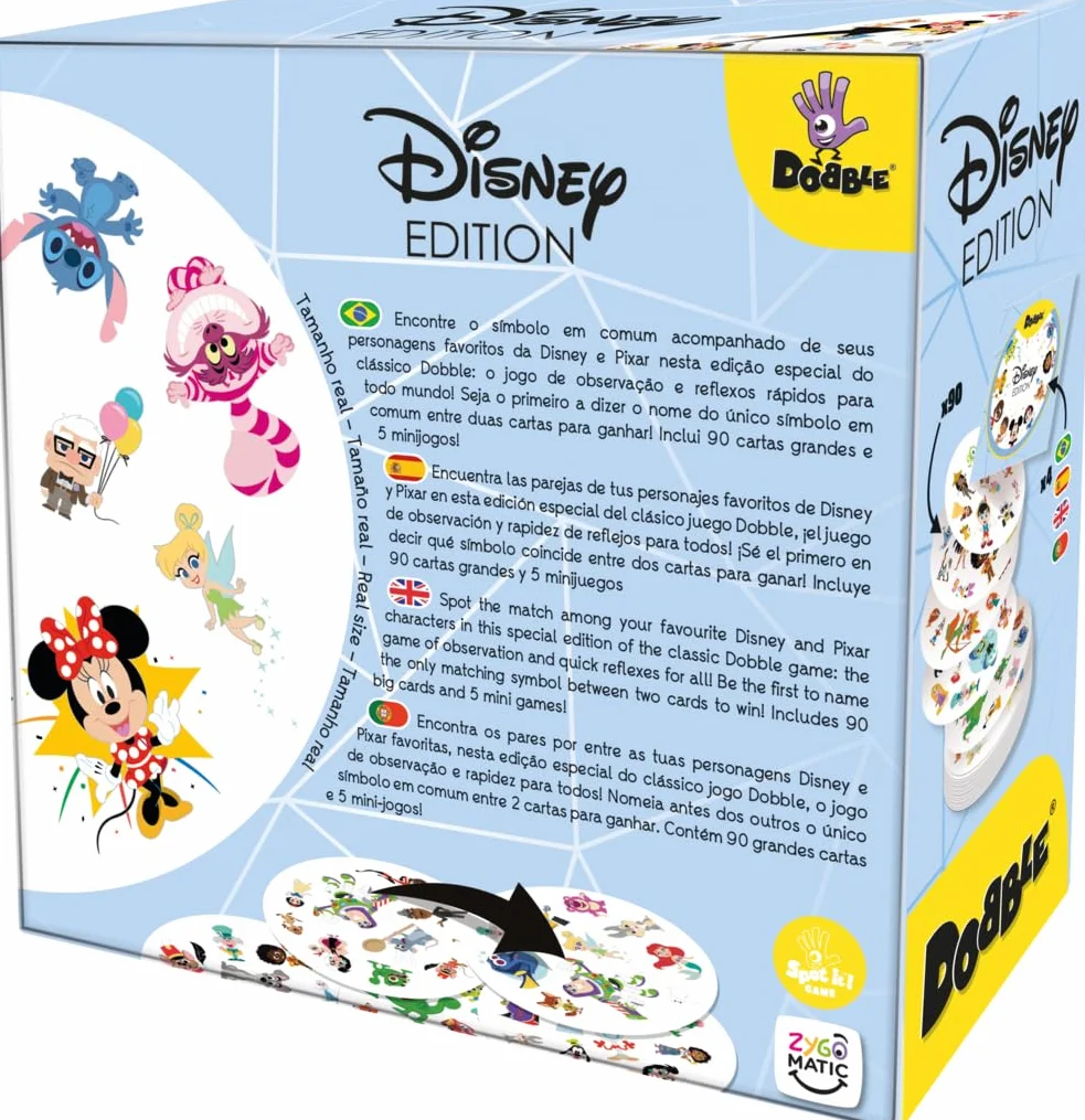 Asmodee Dobble Disney Edition, Juego de Cartas de Acción y Reflejos para Adultos y Niños, A Partir de 6 Años, De 2 a 8 Jugadores, 15 Minutos por Partida, Multilenguaje (Incluye Español)