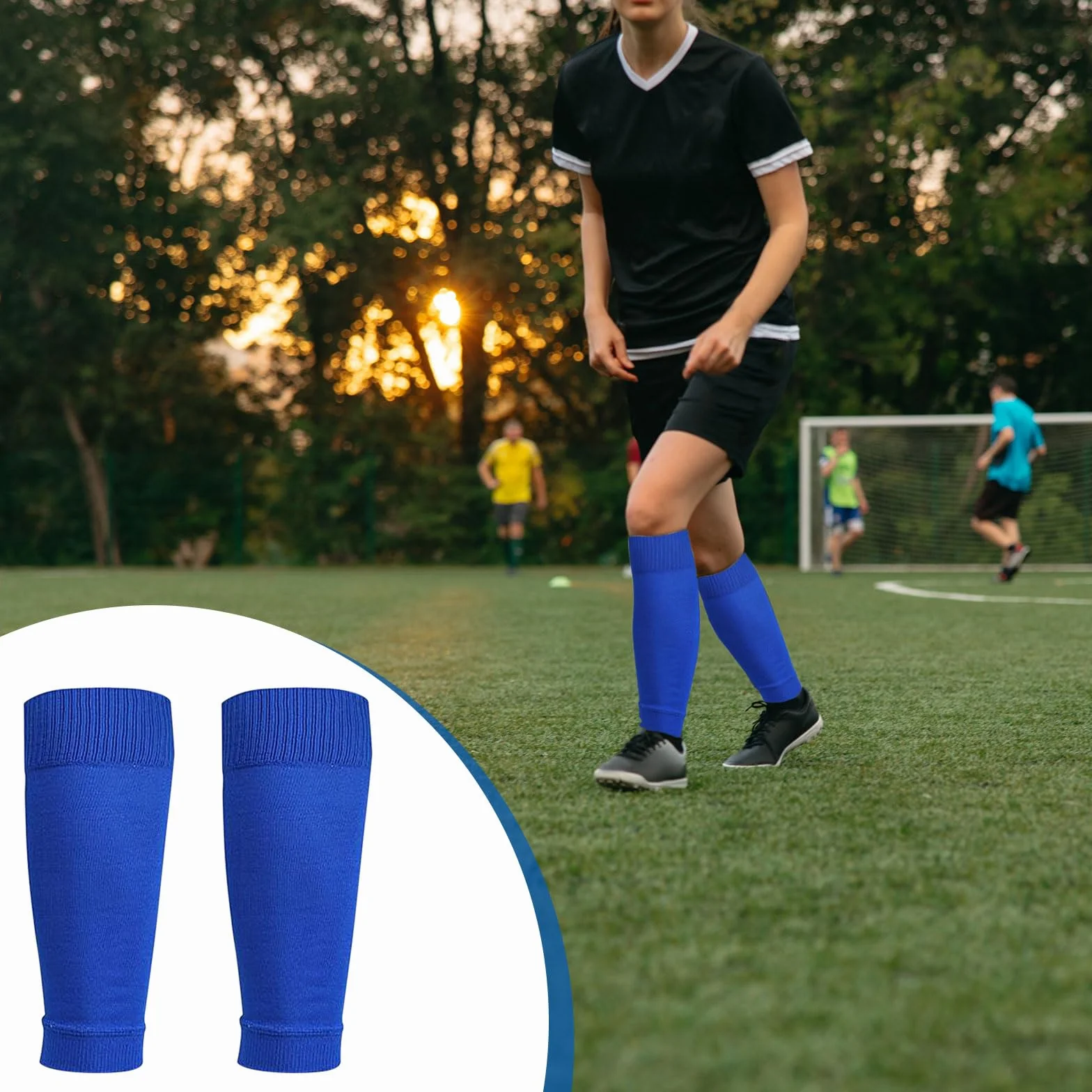 Calcetines de Fútbol para Niños con Espinilleras, Talla Única (Azul)