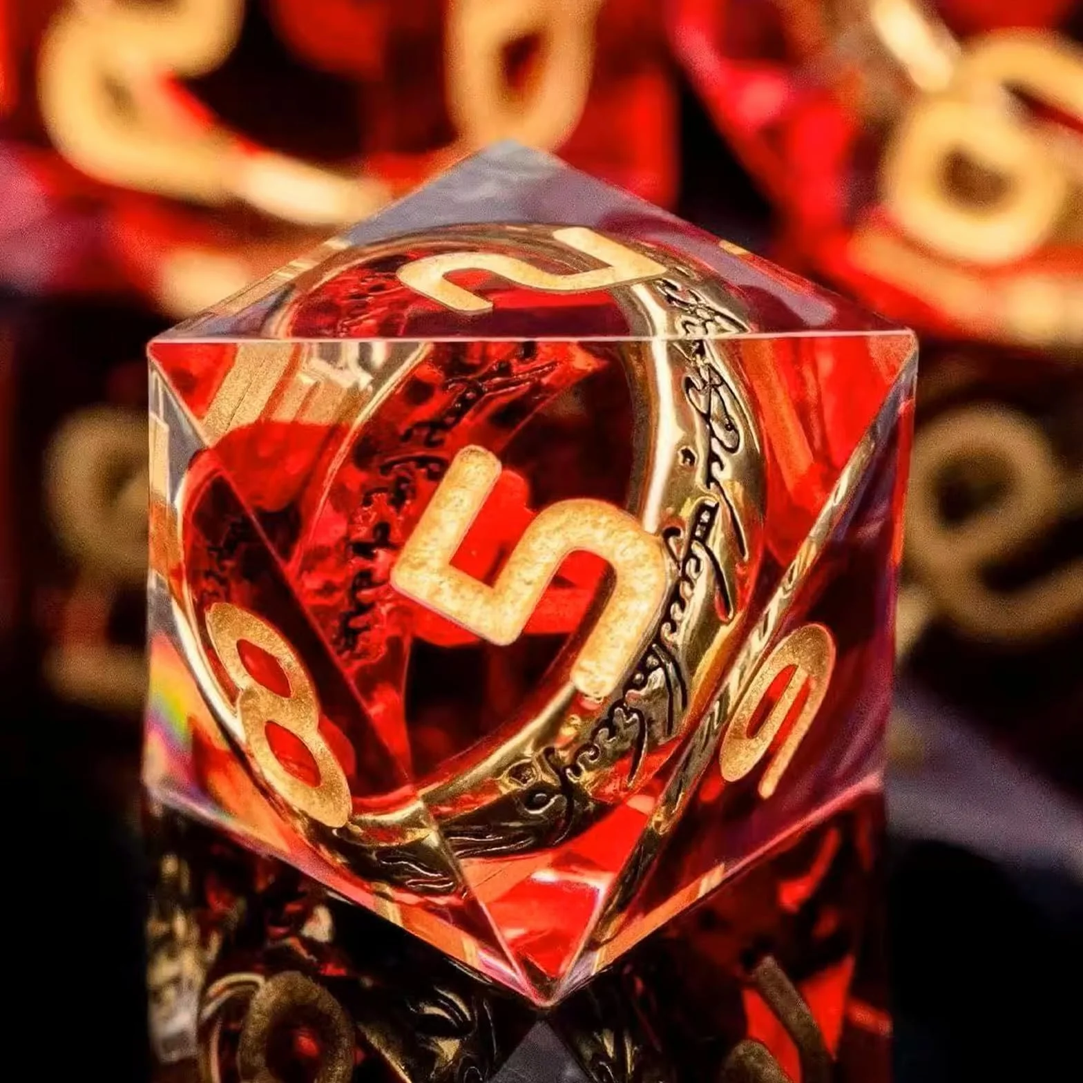 Elifel DND Dados de rol Señor de los Anillos Juego Dado Poliédrico y de rol Borde Afilado de Resina Dados D&D 7 Piezas para Mazmorras y Dragones Pathfinder RPG MTG D4 D6 D8 D10 D12 D20 D%
