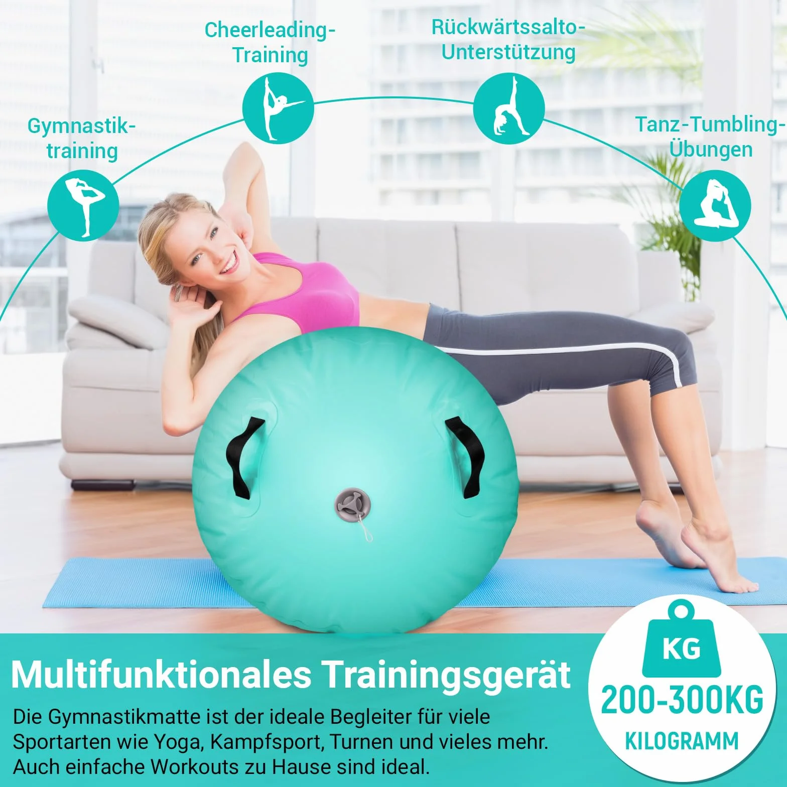 Skeufy Air Matte Track, Inflable Yoga Air Matte Roll con Bomba Eléctrica, Rodillo de Aire Airroll Air Roller Esterilla de Gimnasia