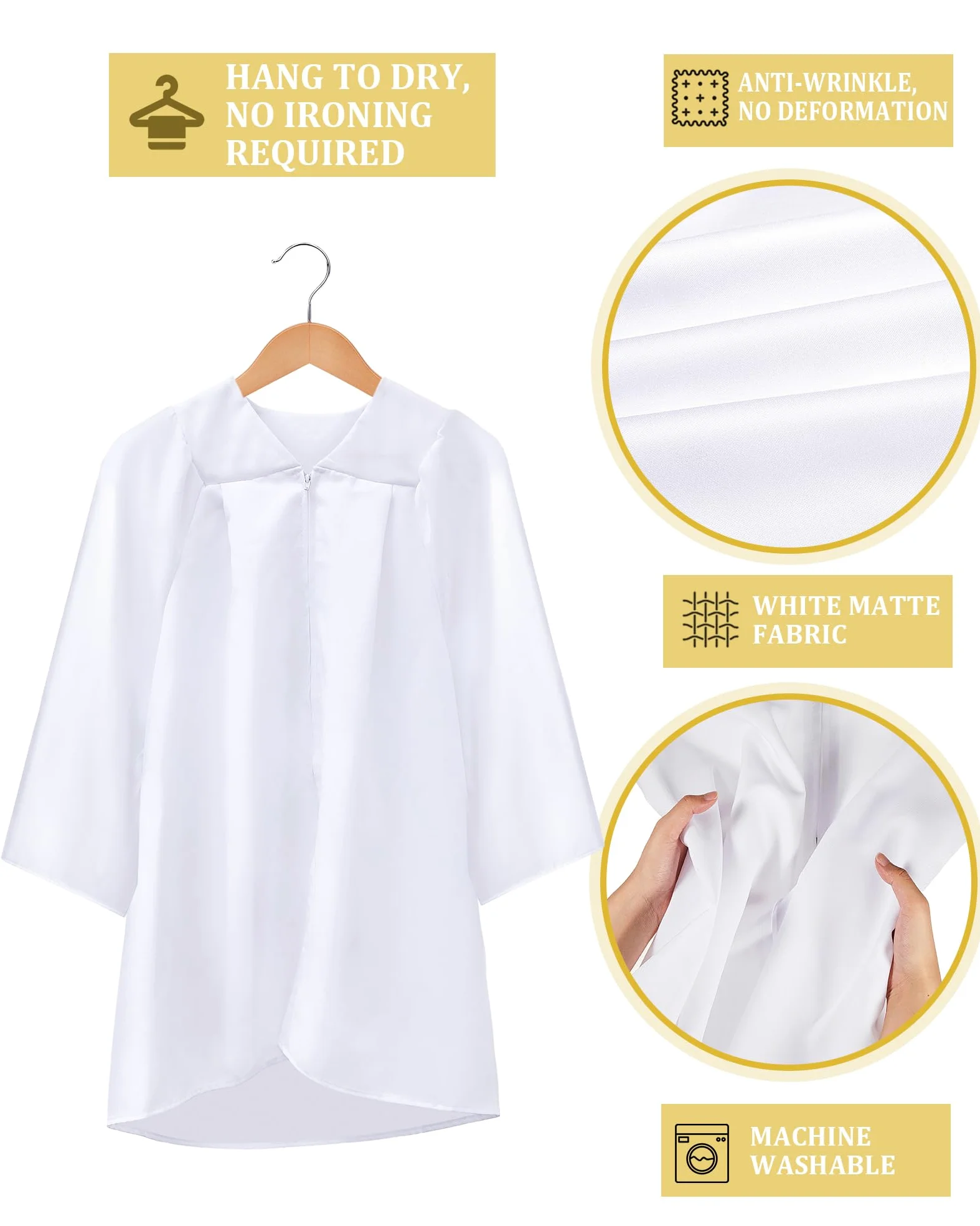 Toulite 3 piezas unisex mate batas de coro para niños, vestido de graduación para juez escolar, disfraz para bautizo, iglesia, evento, pastor