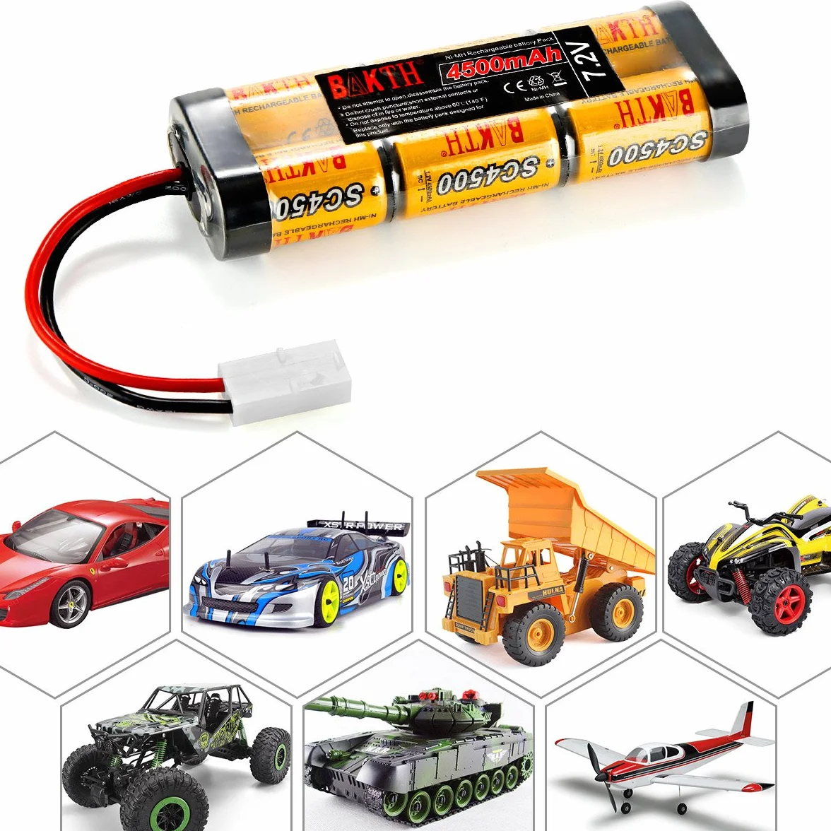 BAKTH 4500mAh 7.2V NiMH RC Batería de Carreras para Coches, Aviones, Robots