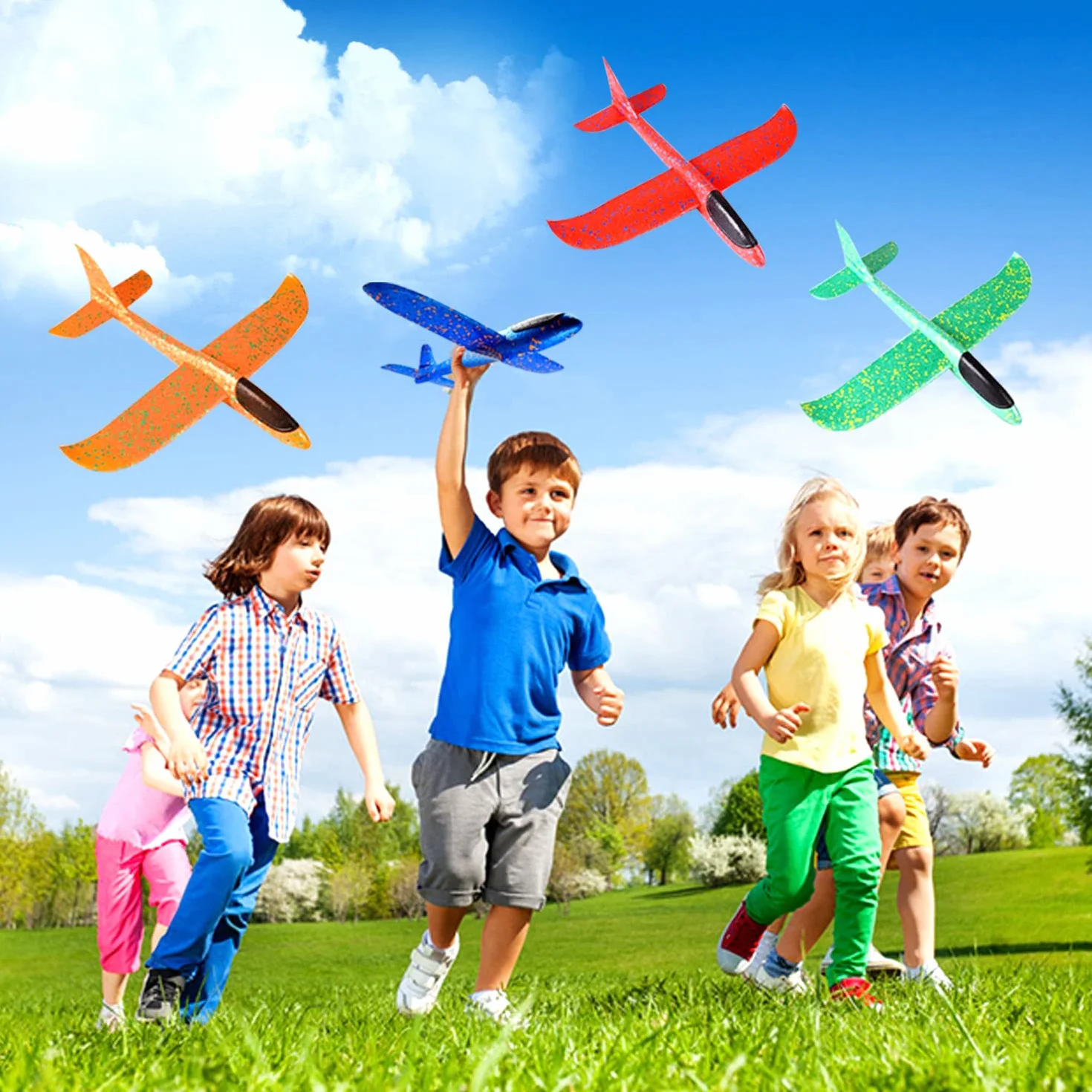 Aviones Planeadores Juguete de Poliespan, 4 Pieza de Corcho, 35cm, Regalos de Deportes al Aire Libre Para Niños y Niñas