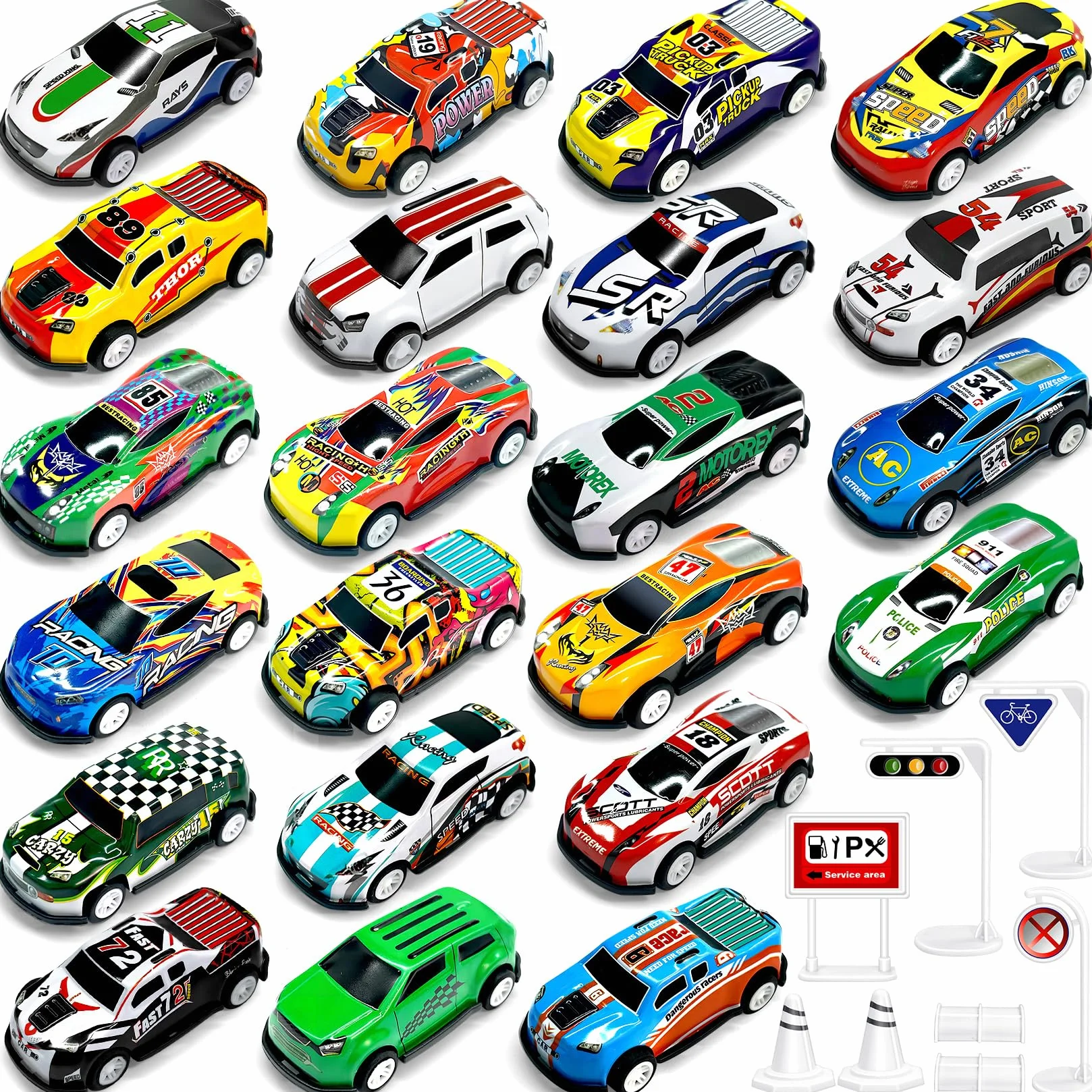 Coches para Niños, Juguete Coche de Carreras, 22 Pack Micromachines de Retroceso de Metal con 8 Obstáculos, Mini Racers Cars Juguetes 3 4 5 6 7 8 Años, Navidad Cumpleaños Fiesta Regalos