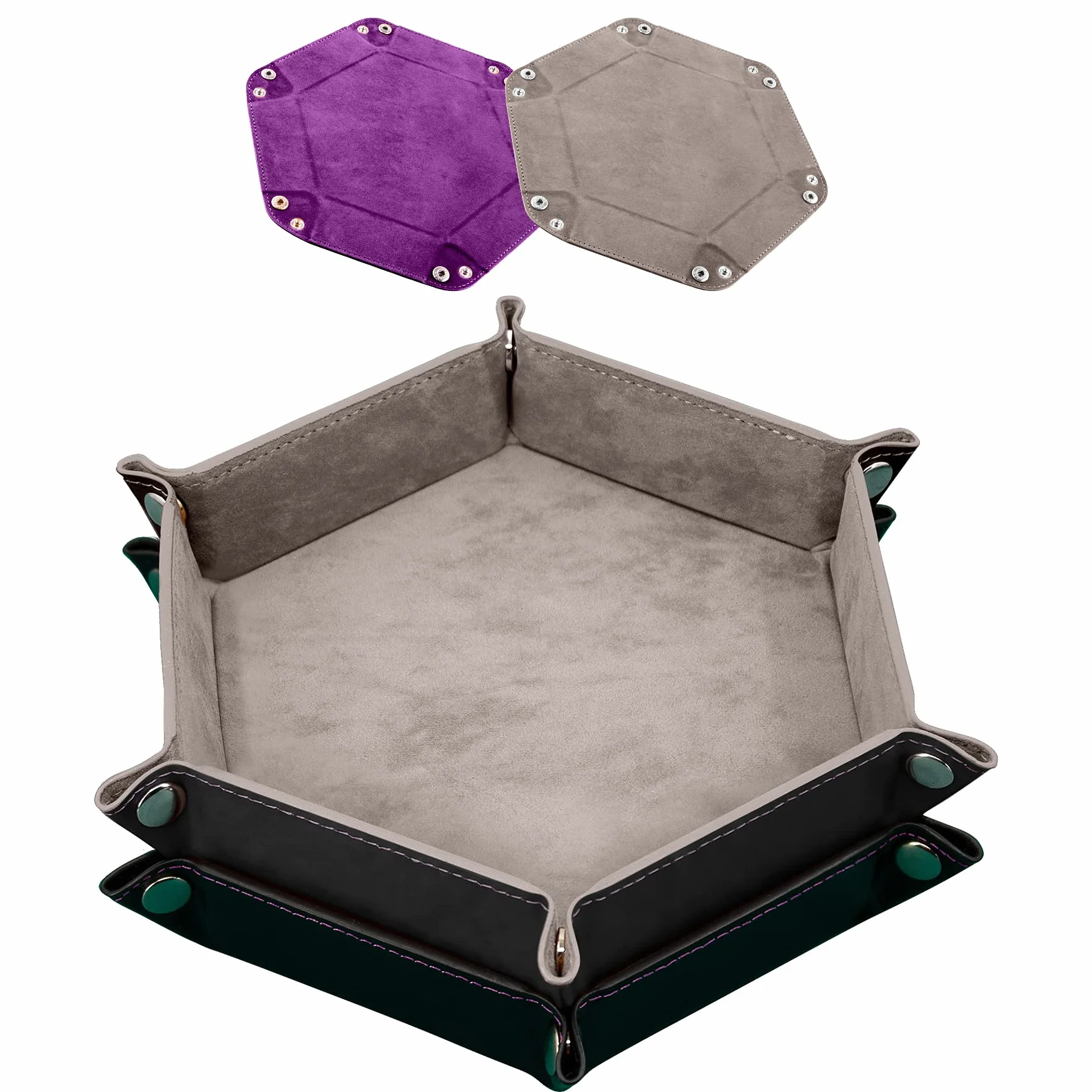 SIQUK 2 Piezas Bandeja de Dados Tablero de Dados de Doble Cara PU y Terciopelo Dice Tray Soporte de Dados para DND RPG y Otros Juegos de Mesa (Gris, Violeta)