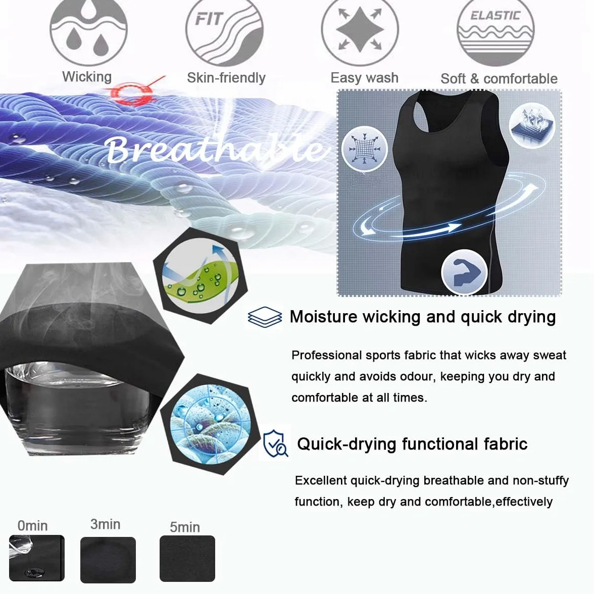 Camiseta de Compresión sin Mangas para Hombre Deportiva Transpirable Secado Rápido para Correr Jogging Fitness