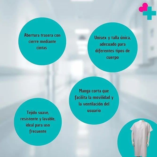 Camisón Hospitalario Talla Única Manga Corta Pijama Sanitario Mujer Hombre