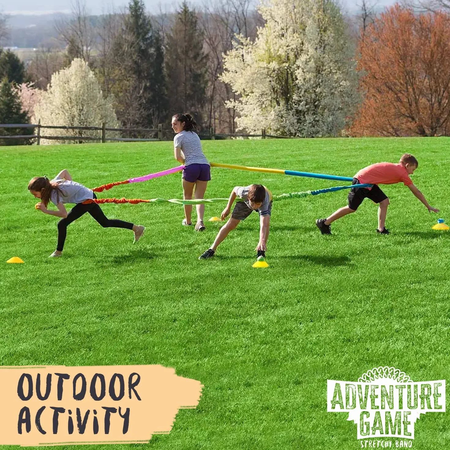 Stretchy Band® | Team Building | Juego de bandas elásticas | Tirar | Cooperación | Coordinación | Tirar de la cuerda | Al aire libre | Compartir | Equipos | Competición | Desafío | 100% diversión