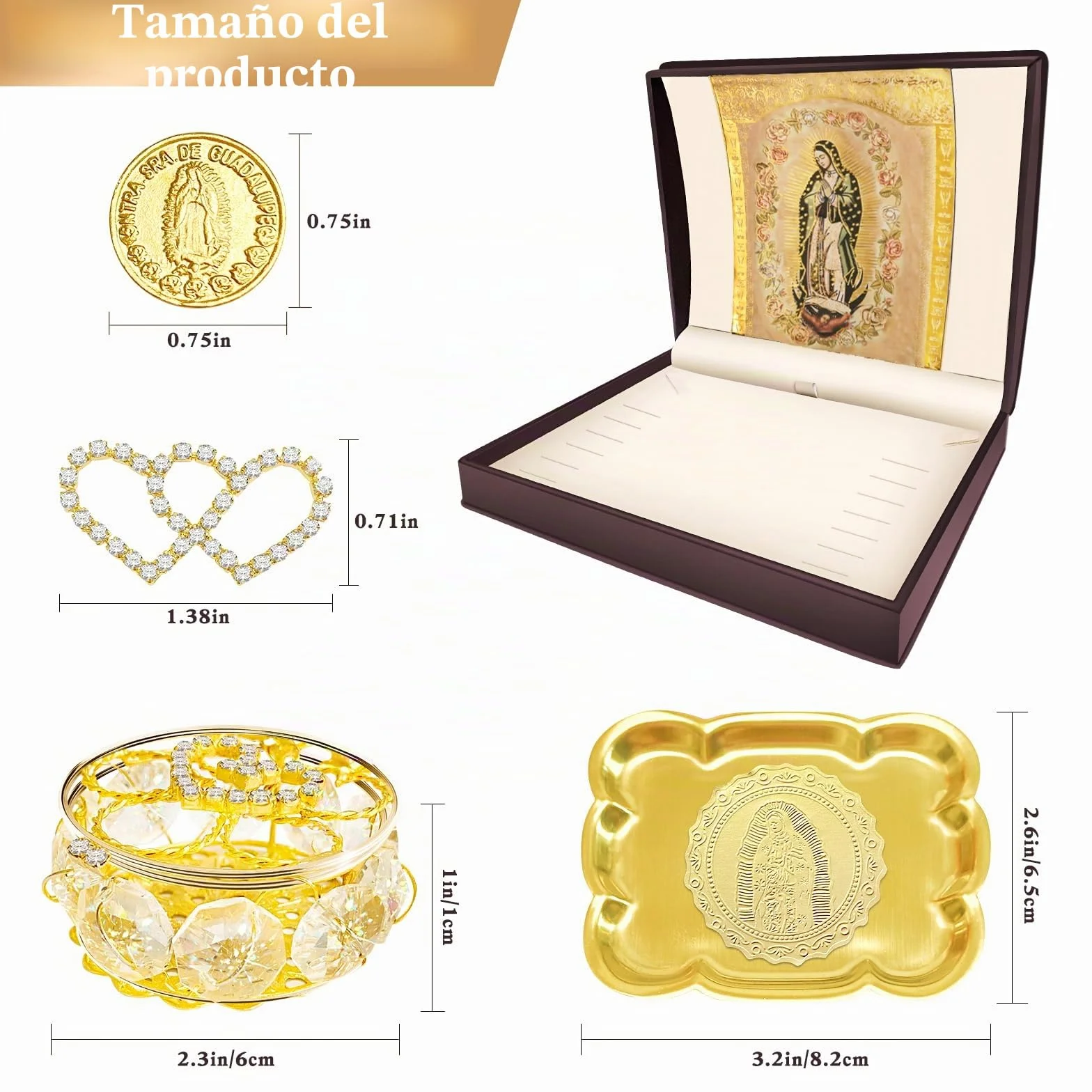 ESNOY Arras De Boda Católica Virgen De Guadalupe Regalos, Arras Para Boda Catolica, Arras De Matrimonio, Arras para Monedas de Boda Católica, Clásico Oro Ceremonia Arras Set Decoracion Accesorios de