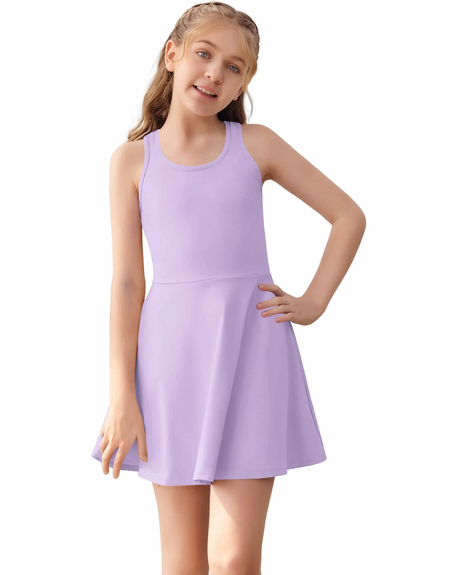 Vestido de tenis sin mangas para niñas, espalda cruzada, bolsillos cortos