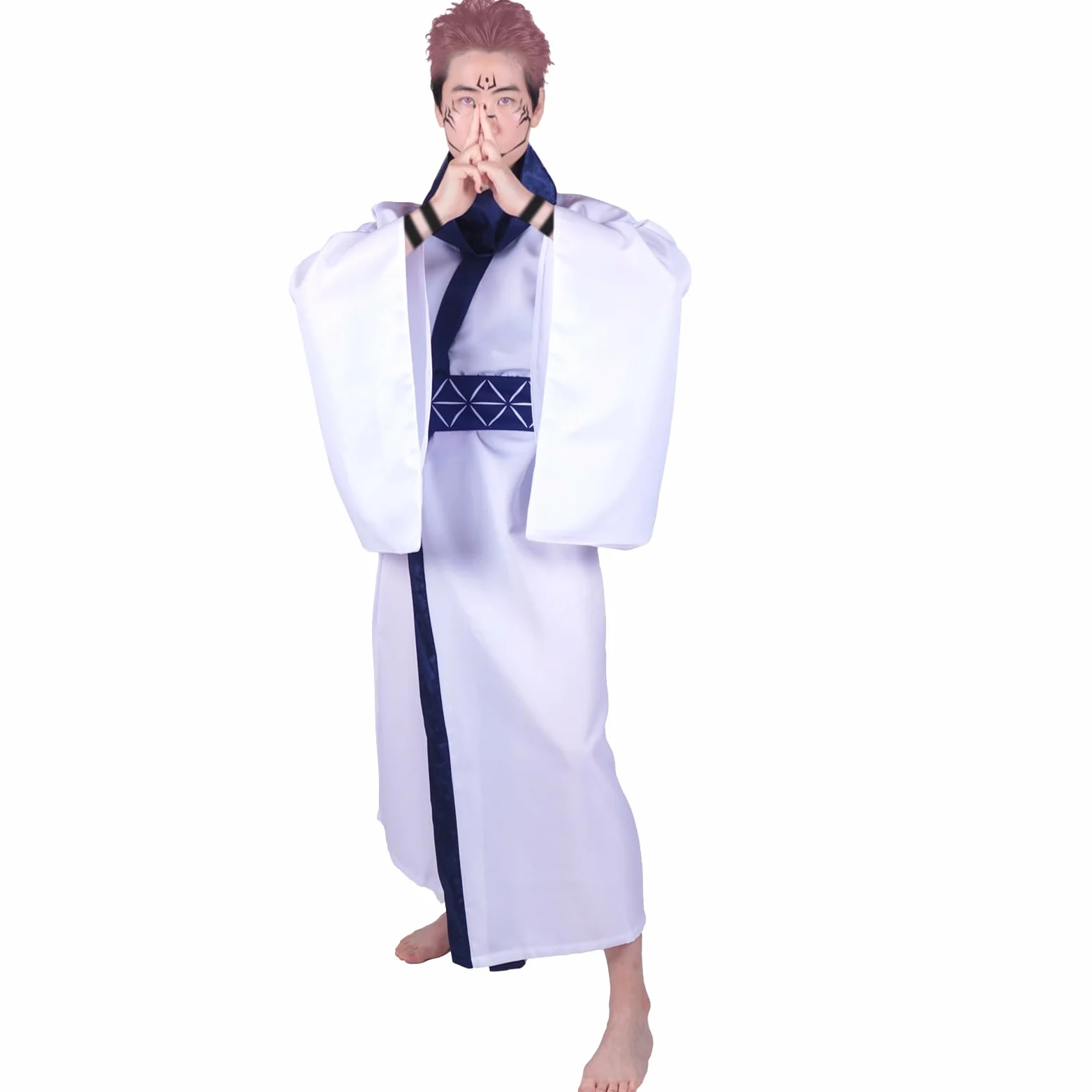 CoolChange Kimono de Ryomen Sukuna | Disfraz de cosplay para fans de Jujutsu Kaisen | con tatuaje facial | Tallas: S - XL