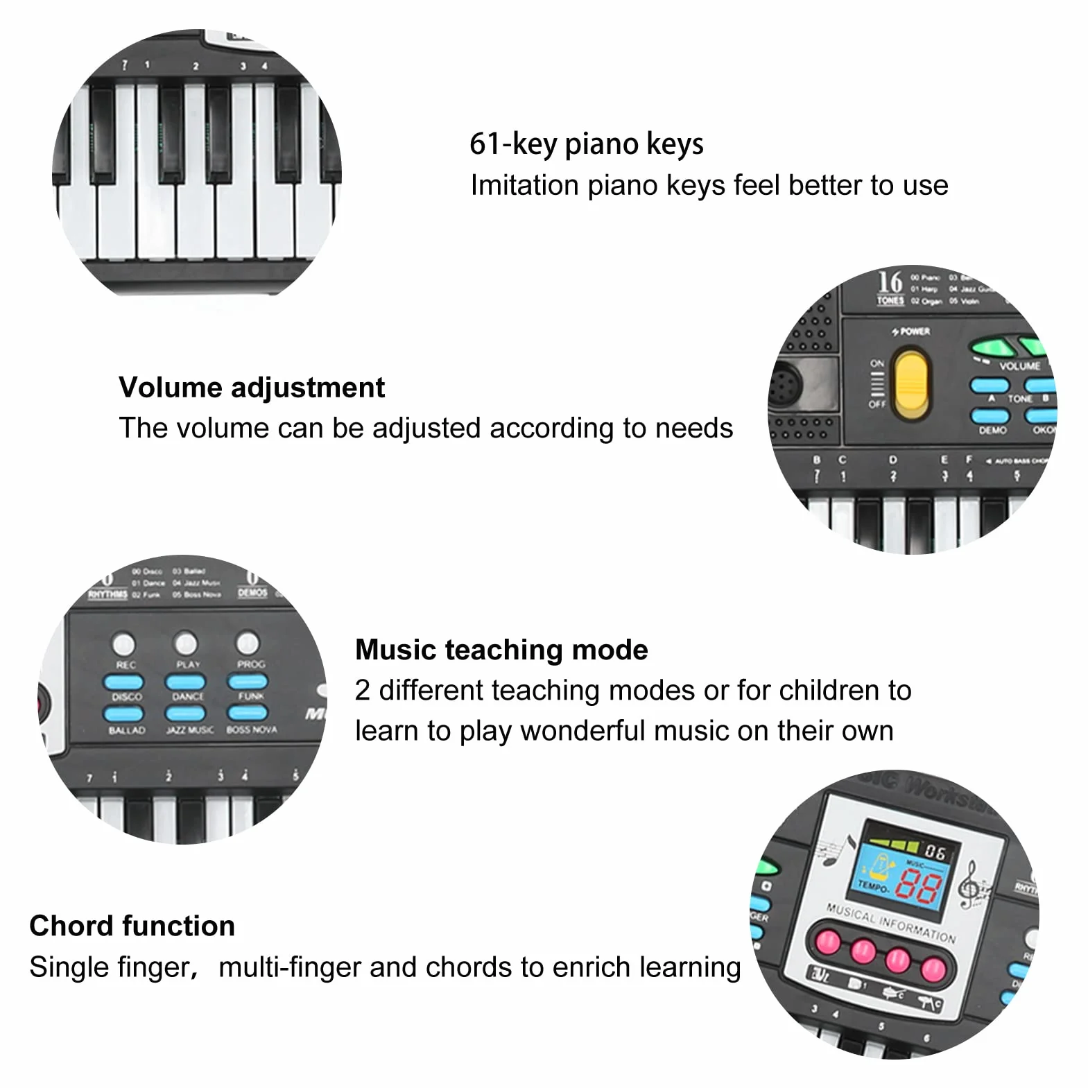 Teclado Electrónico 61 Teclas Portátil Multifuncional con Micrófono para Principiantes Compatible con Dispositivos Móviles Ideal para Aprendizaje Musical y Entretenimiento en Casa o Estudio