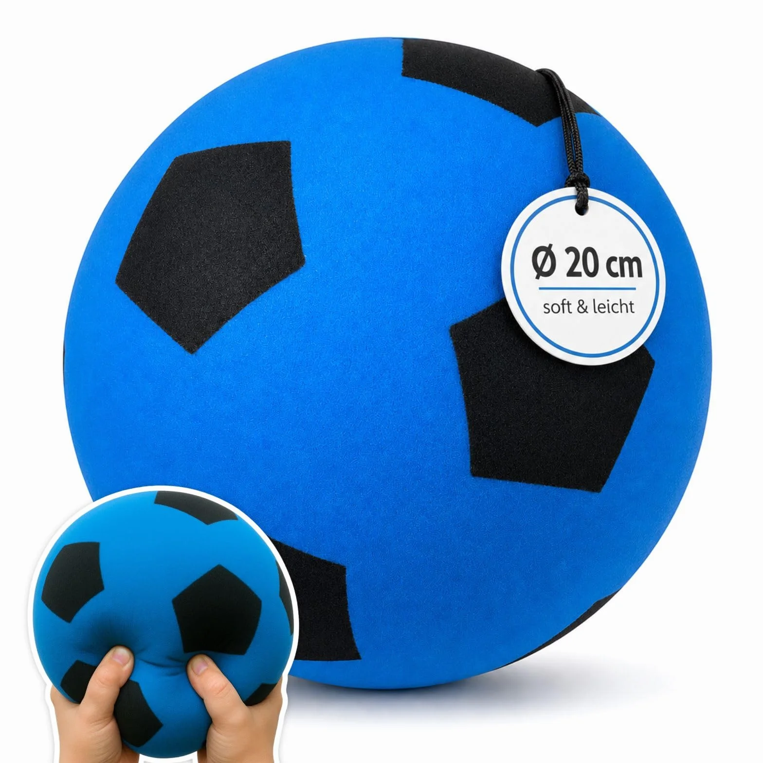 alldoro 63105 Balón de Espuma, con diseño de fútbol, para niños a Partir de 18 Meses, para Interior y Exterior, Azul, 20 cm, 153 g