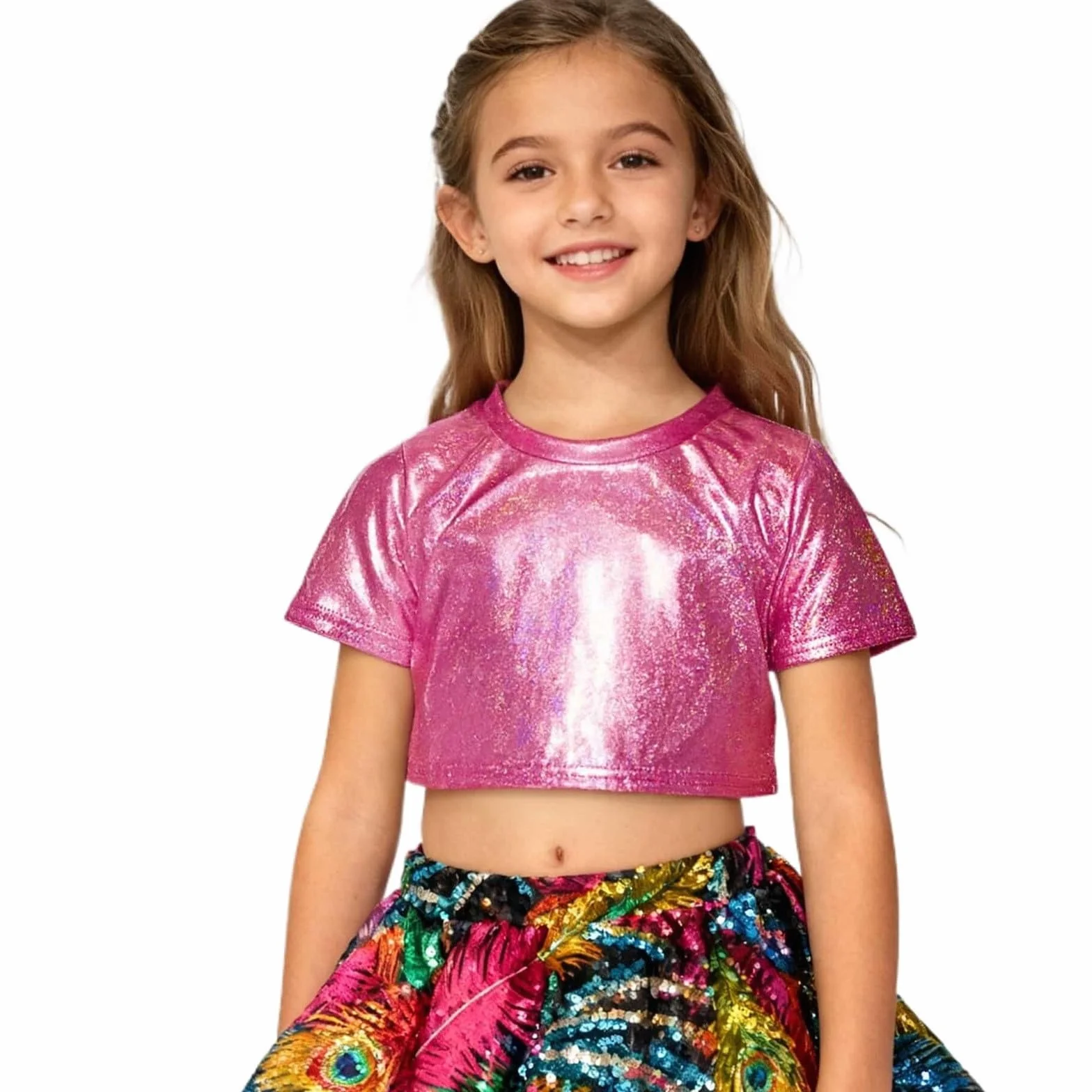 Top de lentejuelas brillantes para niñas ropa de baile gimnasia animadora fiesta moda