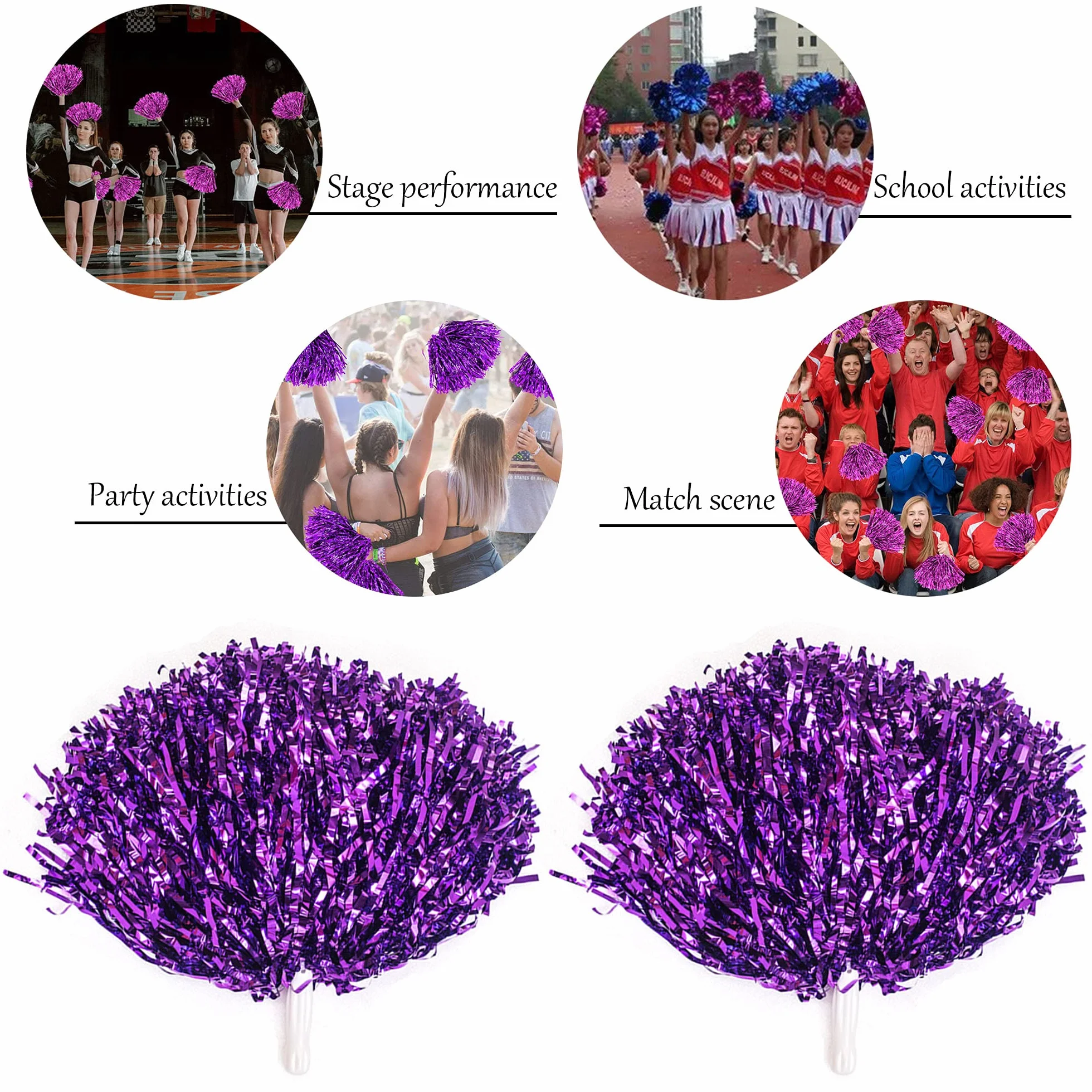 Cheer Leader Poms Bright Metallic Cheers Ball Squad Pompons Hand Flower Spirit Cheering Pom Sports Games Team 6 PCS