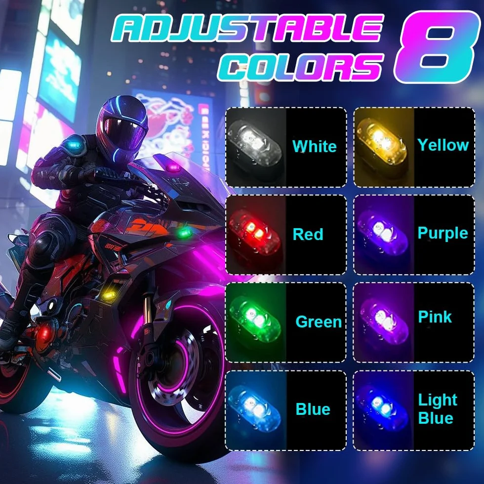 8 Piezas Luz Estroboscopica Drone LED 8 Colores Control Remoto USB Anticolisión Señal Advertencia Nocturna para Dron Camión Bicicleta