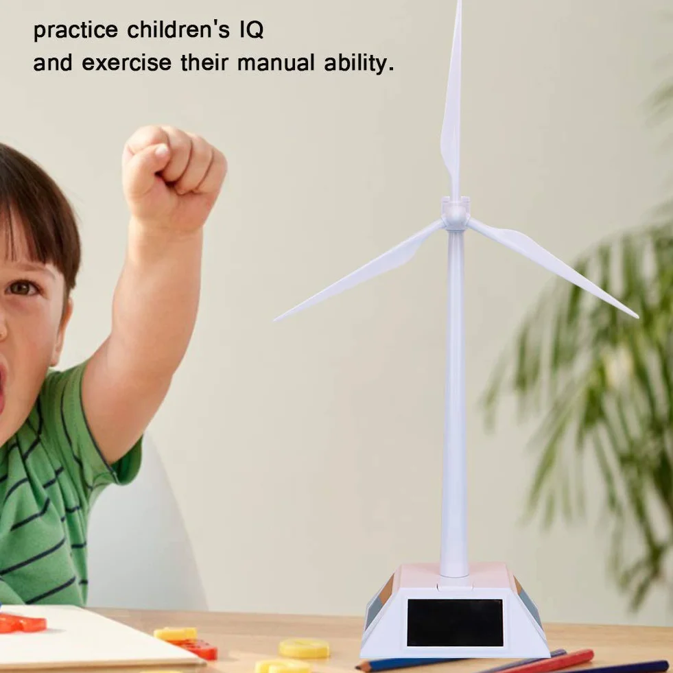 Modelo de Molino de Viento Solar de Ciencia, Modelo de Edificio de Energía Solar Delicado Juguete Turbina Eólica Juguete Educativo Temprano para Niños, Plástico, con Soporte de Pantalla y Placa