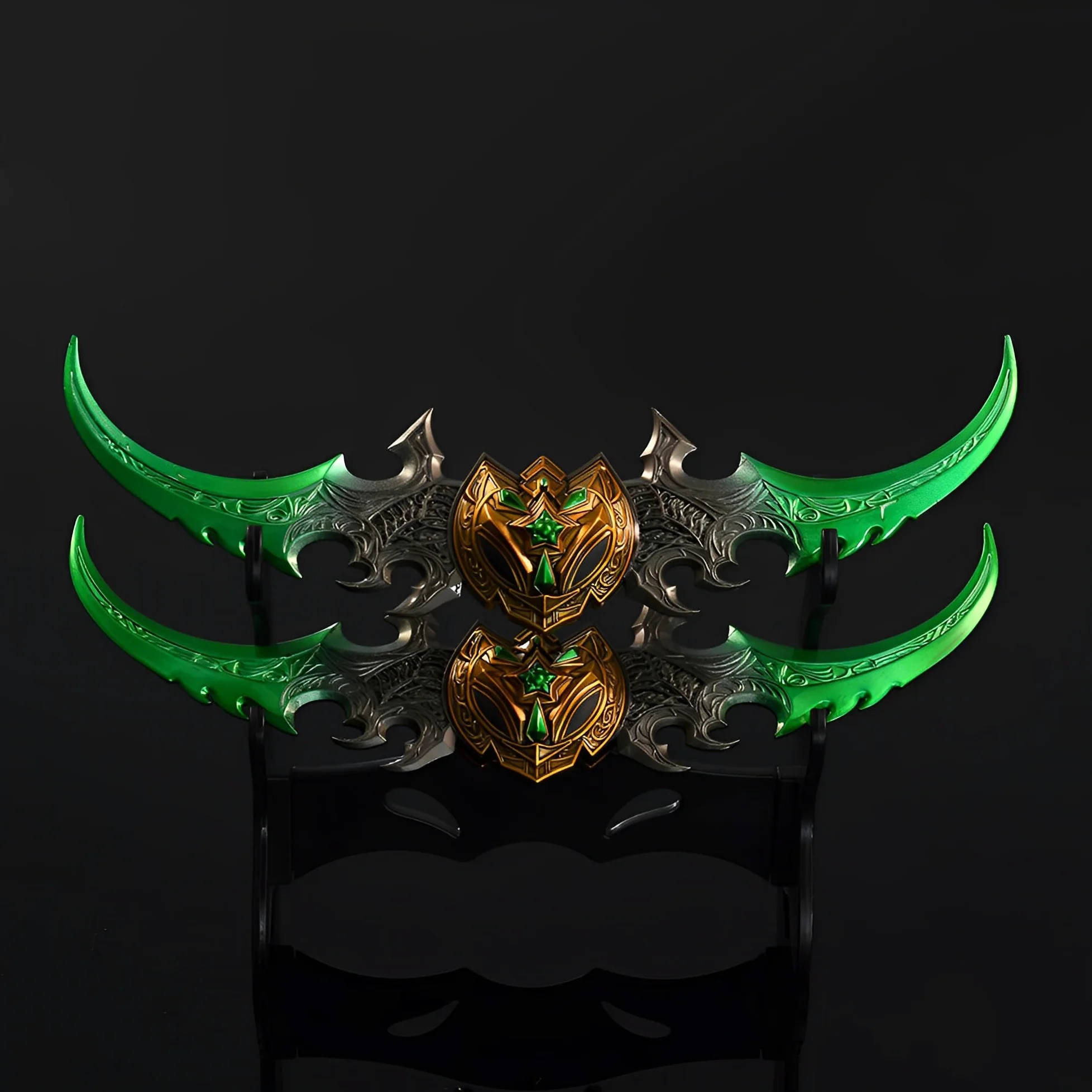 Wow Warglaive of Azzinoth Modelo, Longitud 22Cm, Juego De 2 Piezas, Embalaje De Cartón, con Soporte De Exhibición, Juego Coleccionable Totalmente De Metal