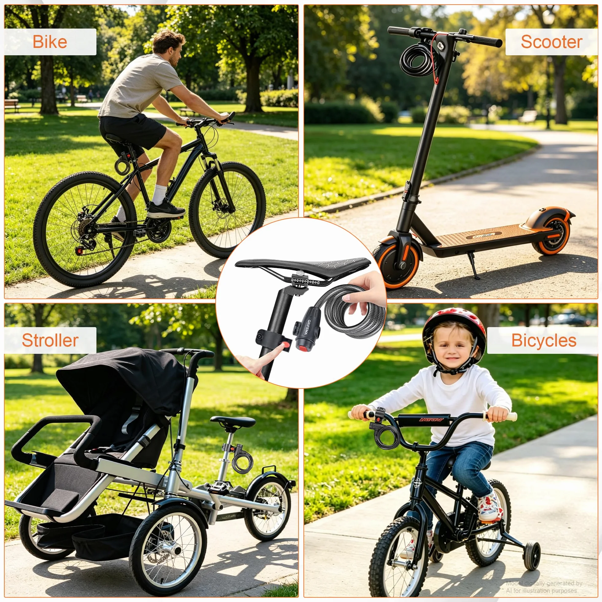 GRIFEMA GA1204-12 Candado de Bicicleta Antirrobo con Llave, Cable 120cm, Negro