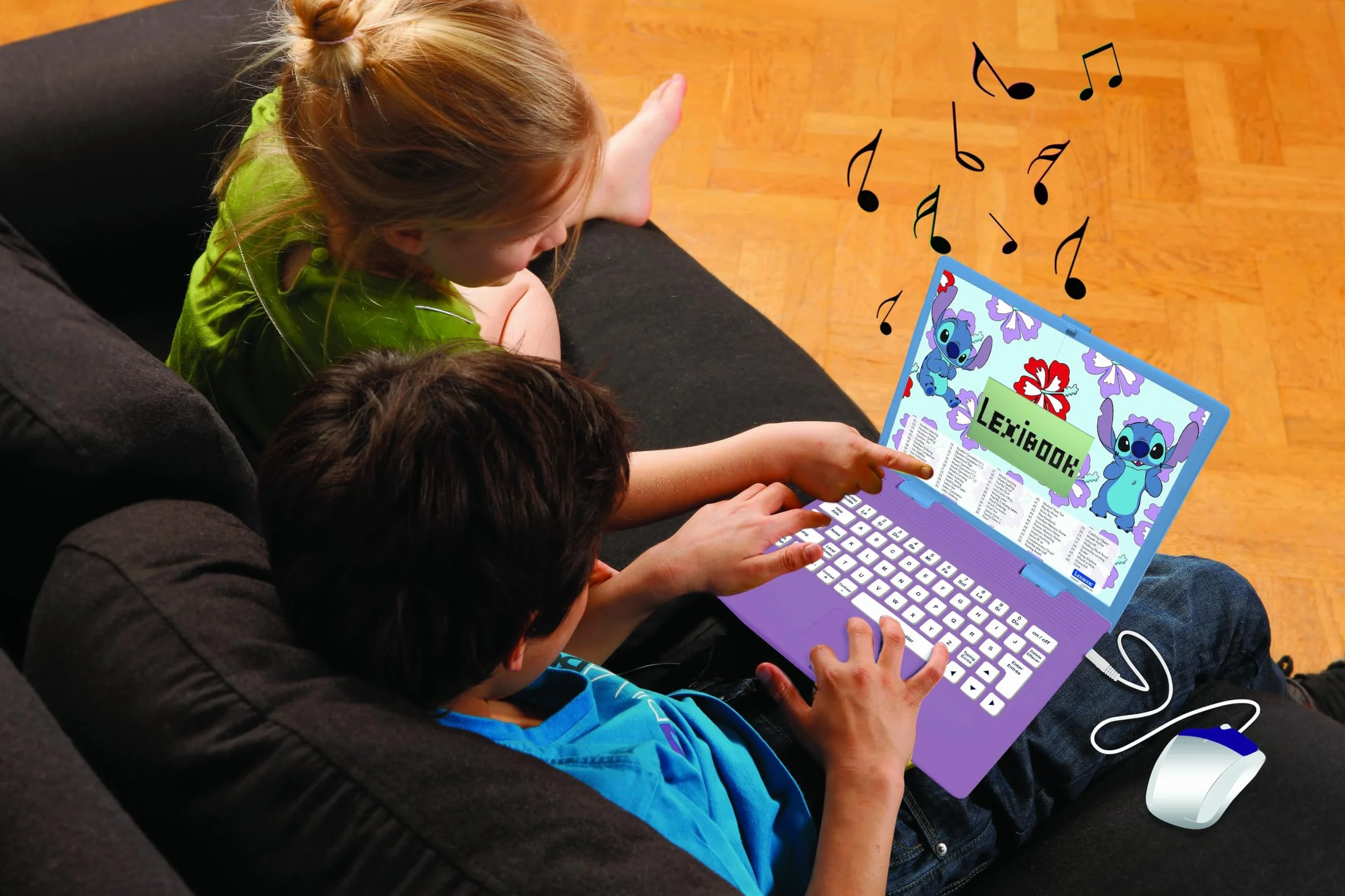 Lexibook, Disney Stitch, Ordenador Educativo bilingüe en inglés/español, 124 Actividades de lenguaje, Escritura, matemáticas, lógica, música y Juegos, para niños y niñas, JC598Di2