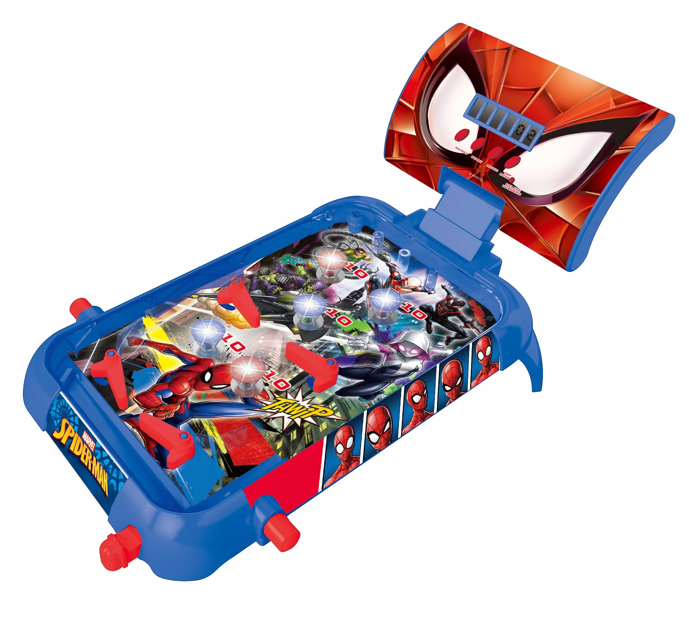 LEXIBOOK, Spider-Man, Pinball electrónico de Mesa, Juego de acción y Reflejos para niños y familias, Pantalla LCD, Efectos de luz y Sonido, Azul/Rojo, JG610SP