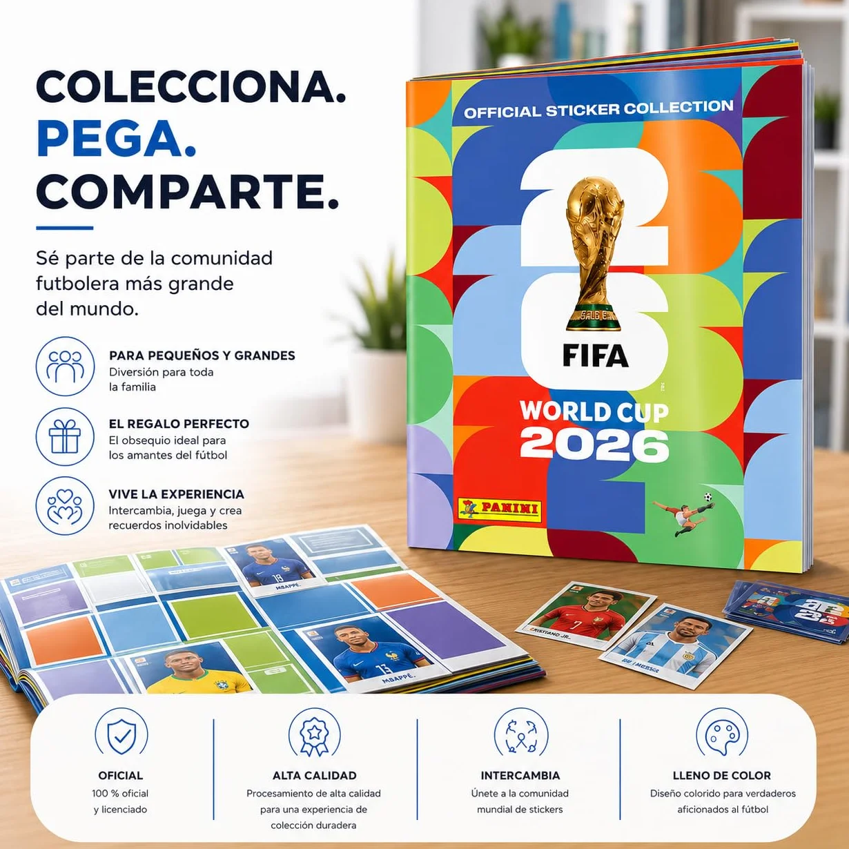 Panini Set de cromos y álbum Mundial 2026 - Copa del Mundo - Fútbol con calendario