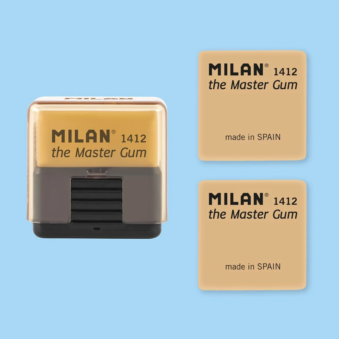 MILAN® Blíster goma MASTER GUM (especial para bellas artes) con funda rígida +2 gomas de recambio