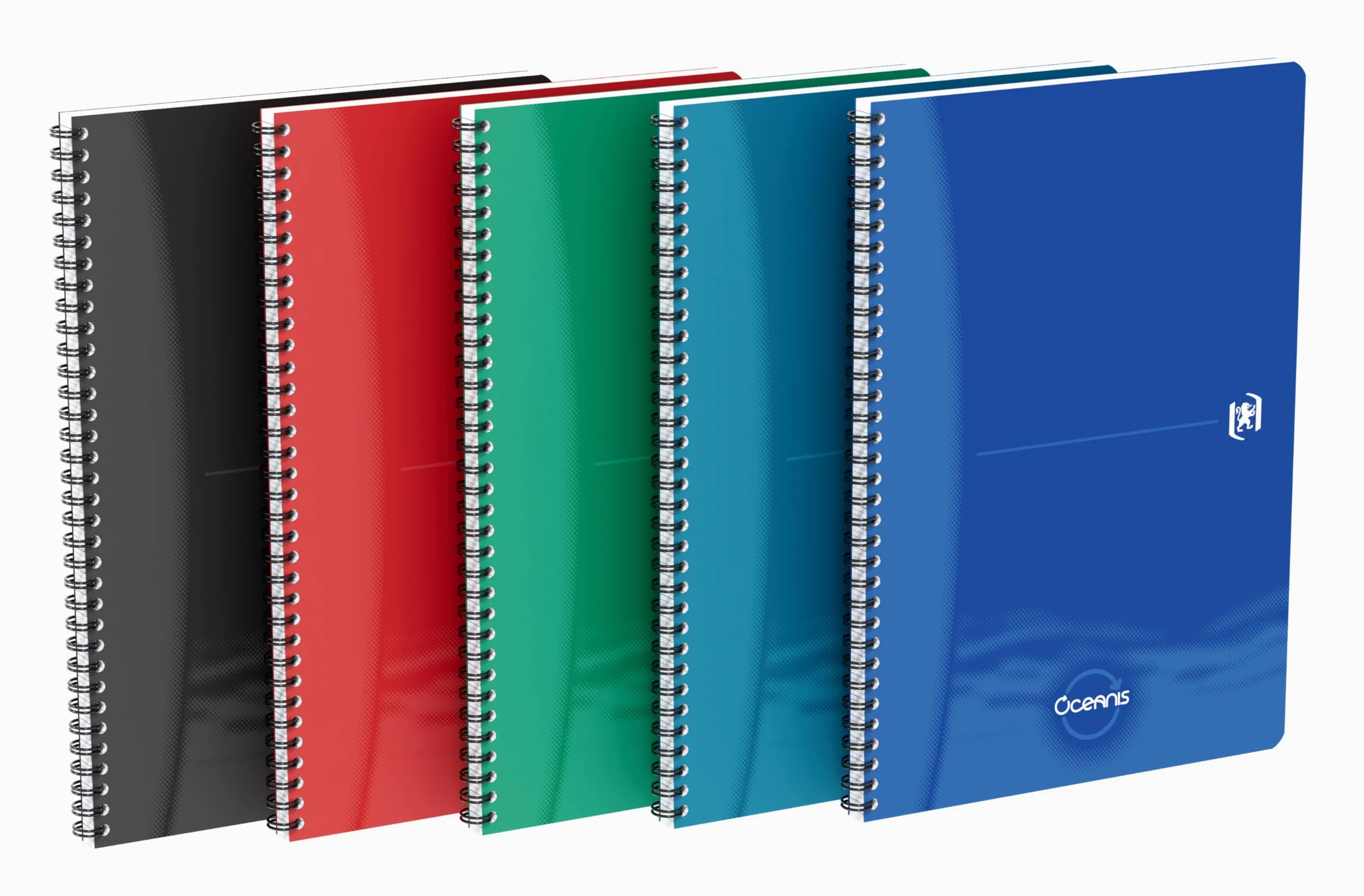Oxford Oceanis - Cuaderno de espiral (A4, 5 unidades, plástico reciclado del mar, 180 páginas, 5 colores)
