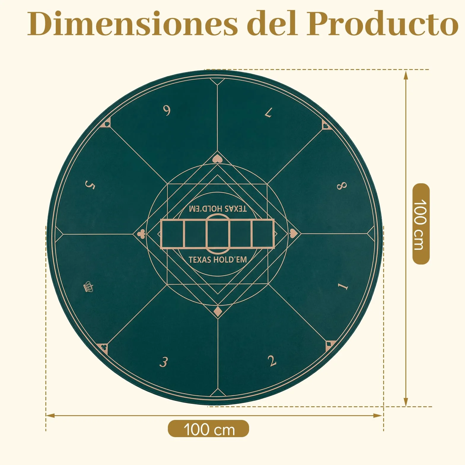COSTWAY Tapete de Póquer Redondo para Texas Hold'em, Base de Goma Antideslizante Plegable, Bolsa de Transporte, Alfombra de Mesa de Póker de Casino para 8 Jugadores Cartas Blackjack (100 cm)