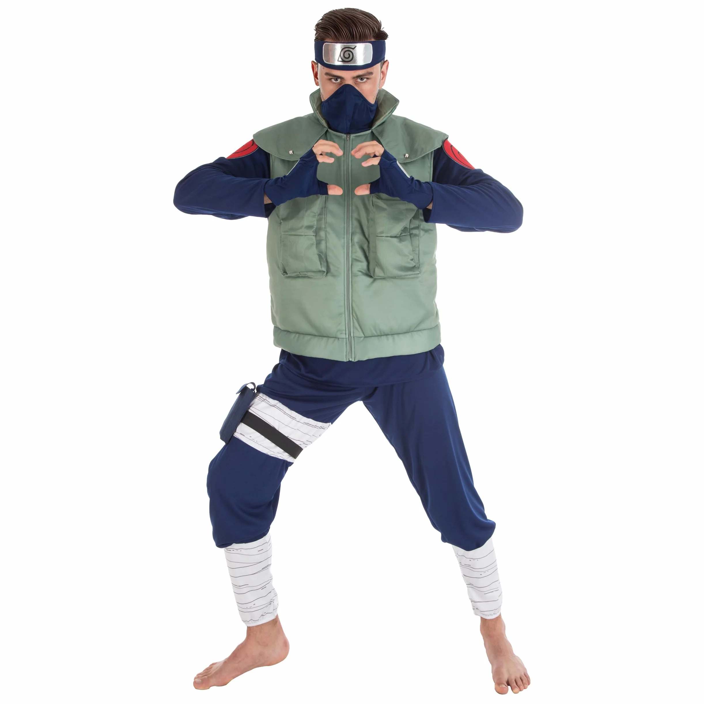 Chaks Disfraz de Kakashi Hatake Naruto Hombre | Disfraz oficial de Naruto, conjunto de 8 piezas con chaleco, pantalones, máscara y cinta para la frente para Carnaval